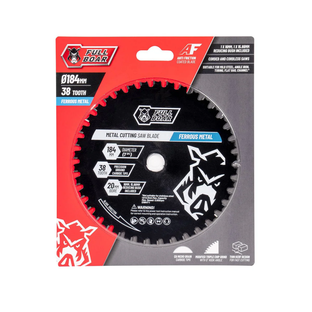 Full Boar Ferrous Metal Circular Saw Blade - 184mm 38t - Precision Cutting