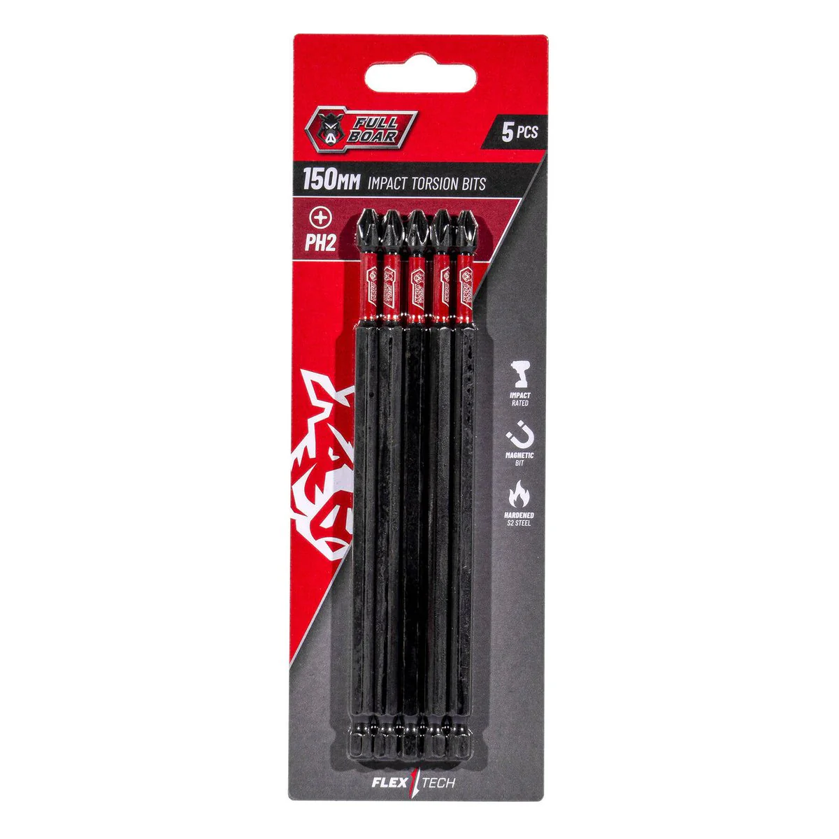 Full Boar Impact Torsion Bit 5 Pack - PH2 x 150mm - Durable & Precise