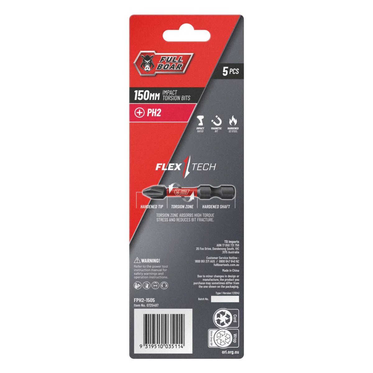 Full Boar Impact Torsion Bit 5 Pack - PH2 x 150mm - Durable & Precise - Image 2