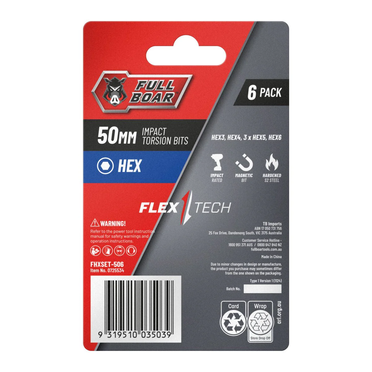 Full Boar Impact Torsion Bit Set - 6 Pack - 50mm - High Torque Durability - Image 2