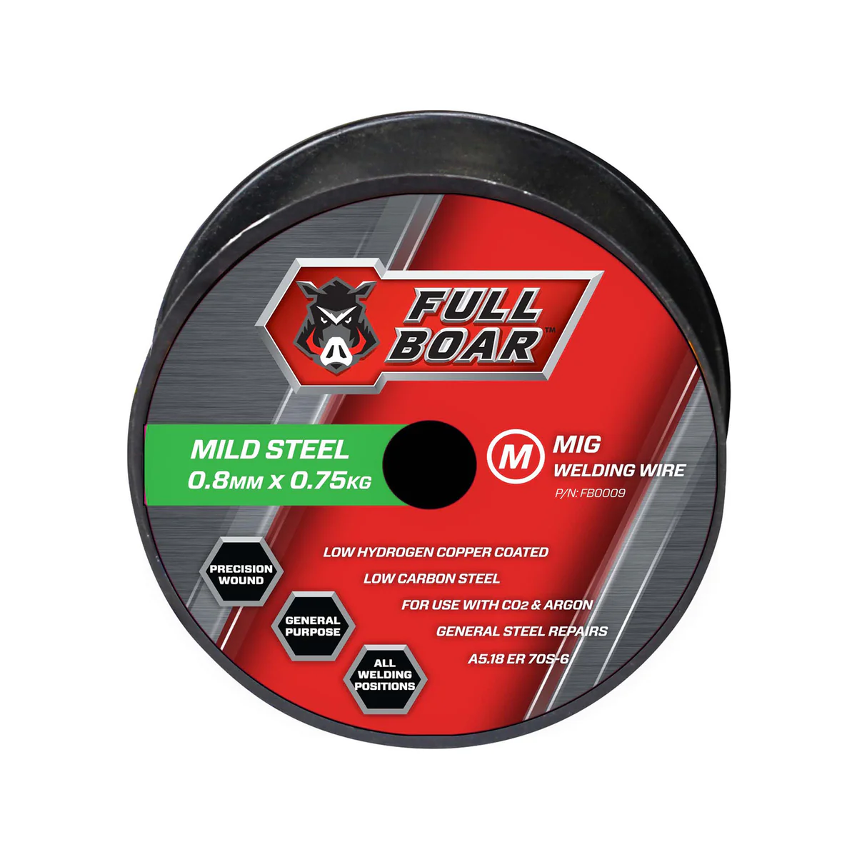 Full Boar Mild Steel MIG Wire - 0.8mm x 0.75kg - Low Hydrogen Copper Coated