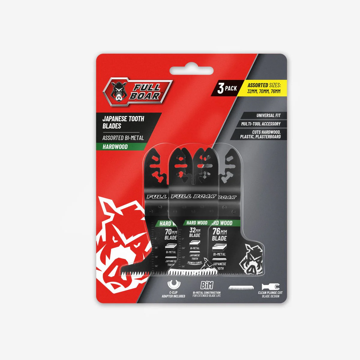 Full Boar Multi Tool Blade 3 Pack - Assorted Bi-Metal 70mm, 32mm, 76mm - Image 2