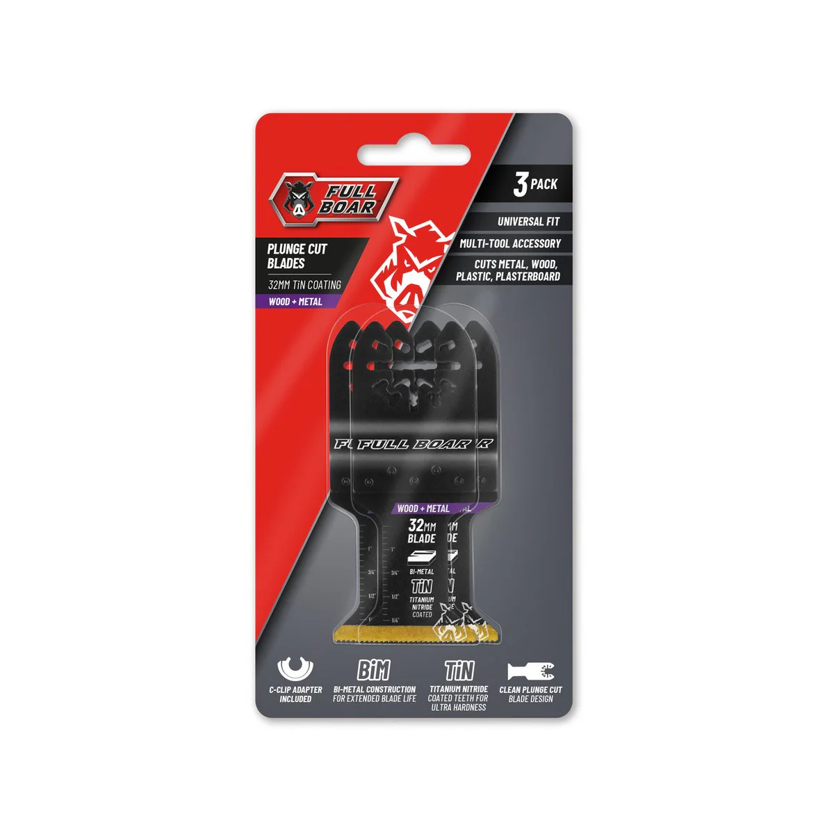 Full Boar Plunge Cut Multi Tool Blade 3 Pack - 32mm - Bi-Metal Construction - Image 2