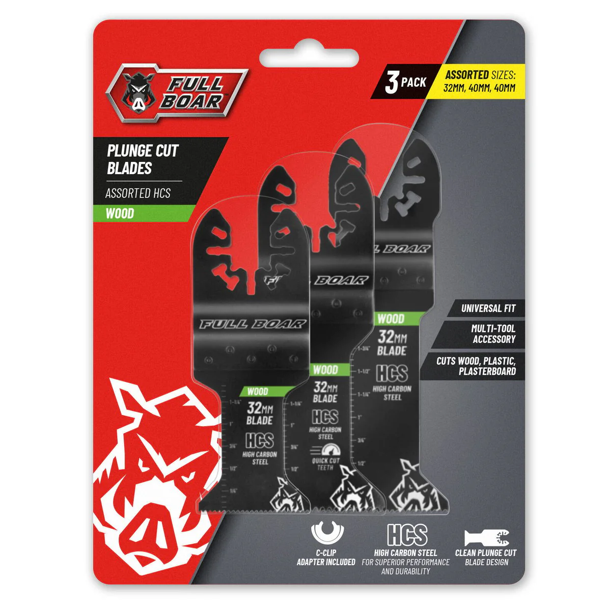 Full Boar Plunge Cut Multi Tool Blade Set - 3 Pieces - High Carbon Steel - 32mm & 38mm Blades - Image 2