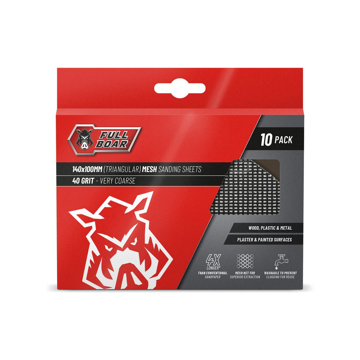 Full Boar Triangular Mesh Sanding Sheets 10 Pack - 100mm x 140mm - 40g - Washable - Image 2