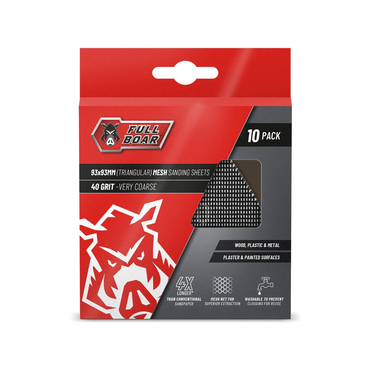Full Boar Triangular Mesh Sanding Sheets 40g 10 Pack 92mm x 93mm - Washable, Reusable - Image 2