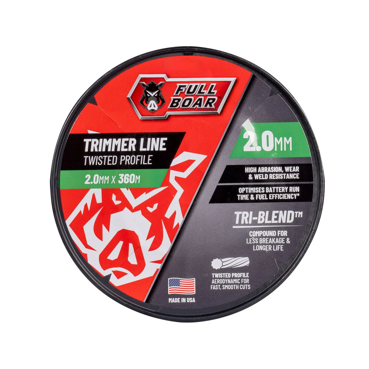 Full Boar Trimmer Line - 2.0mm x 360m - Twisted Profile - Durable & Efficient