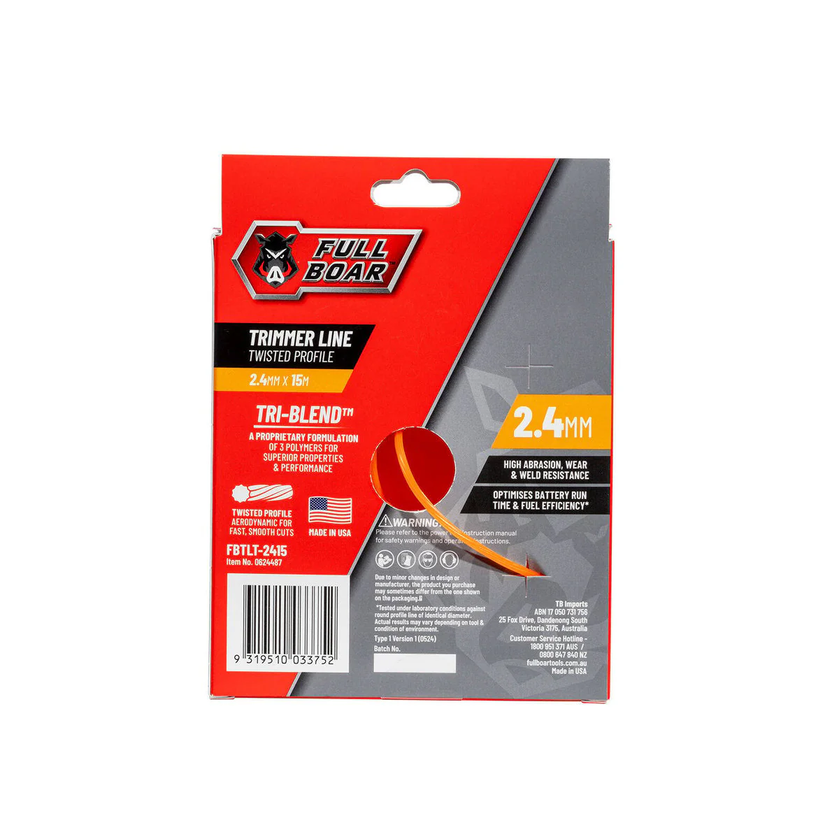 Full Boar Trimmer Line - 2.4mm x 15m - Twisted Profile - Durable & Efficient - Image 2