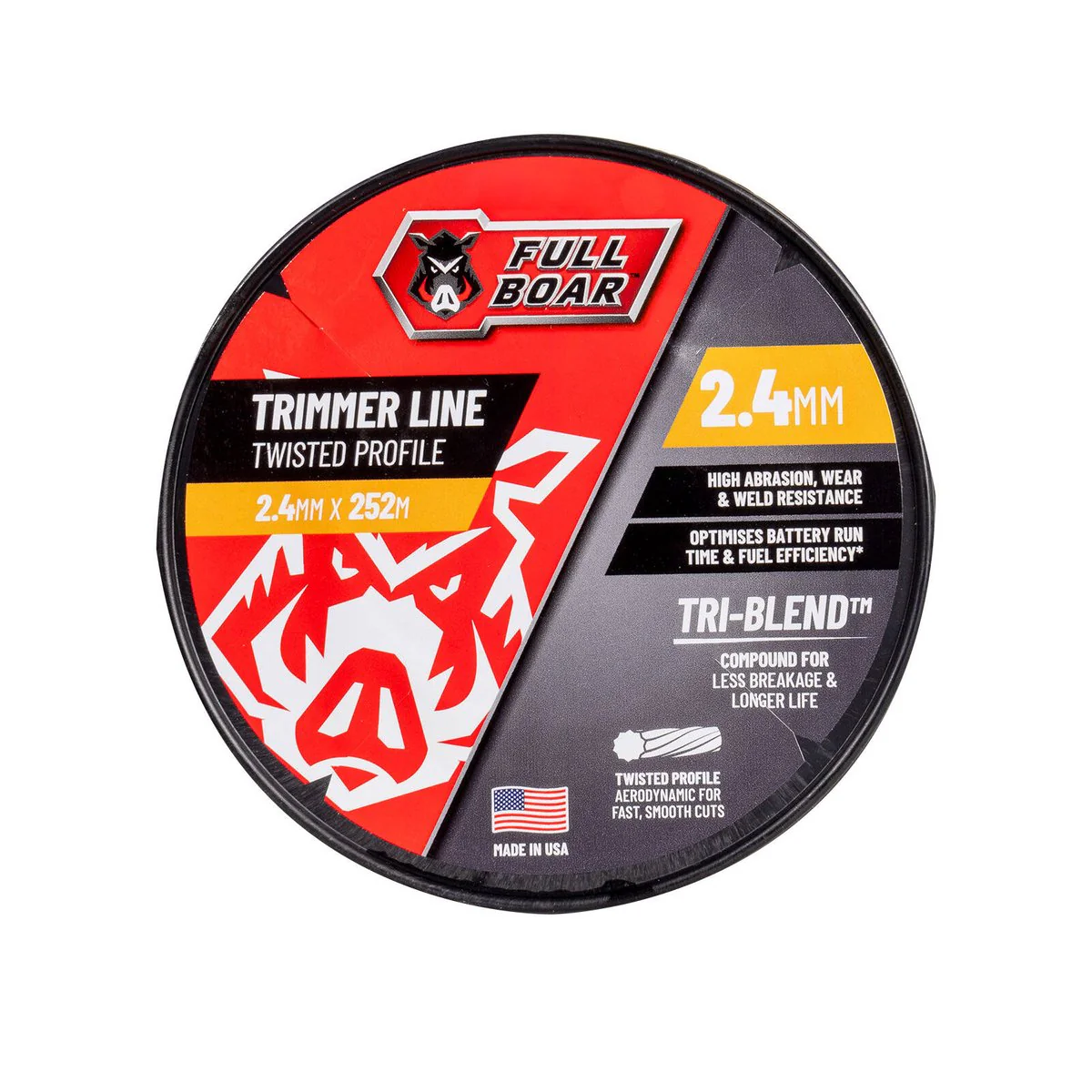 Full Boar Trimmer Line 2.4mm x 252m - Twisted Profile - Durable, Efficient
