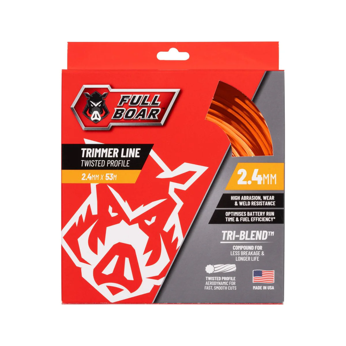 Full Boar Trimmer Line 2.4mm x 53m - Twisted Profile - Durable & Efficient