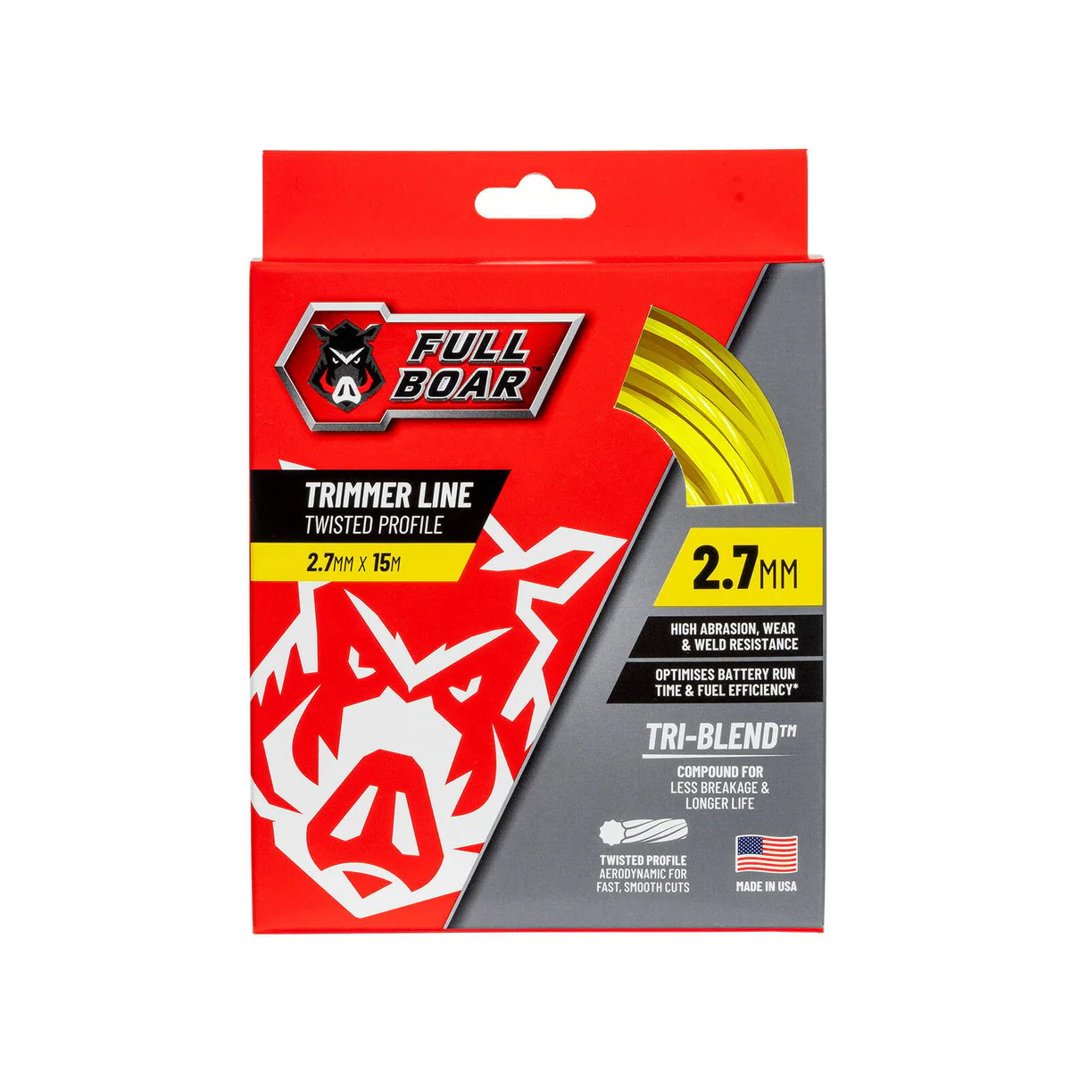 Full Boar Trimmer Line - 2.7mm x 15m - Twisted Profile - High Abrasion Resistance