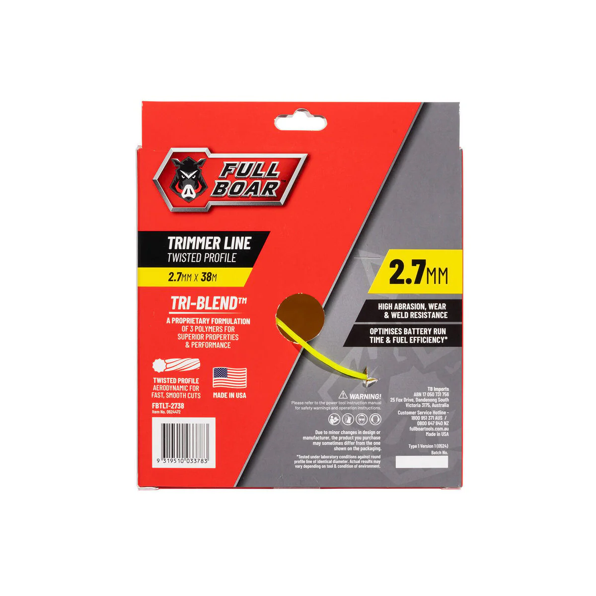 Full Boar Trimmer Line - 2.7mm x 38m - Twisted Profile - USA Made - High Abrasion Resistance - Image 2