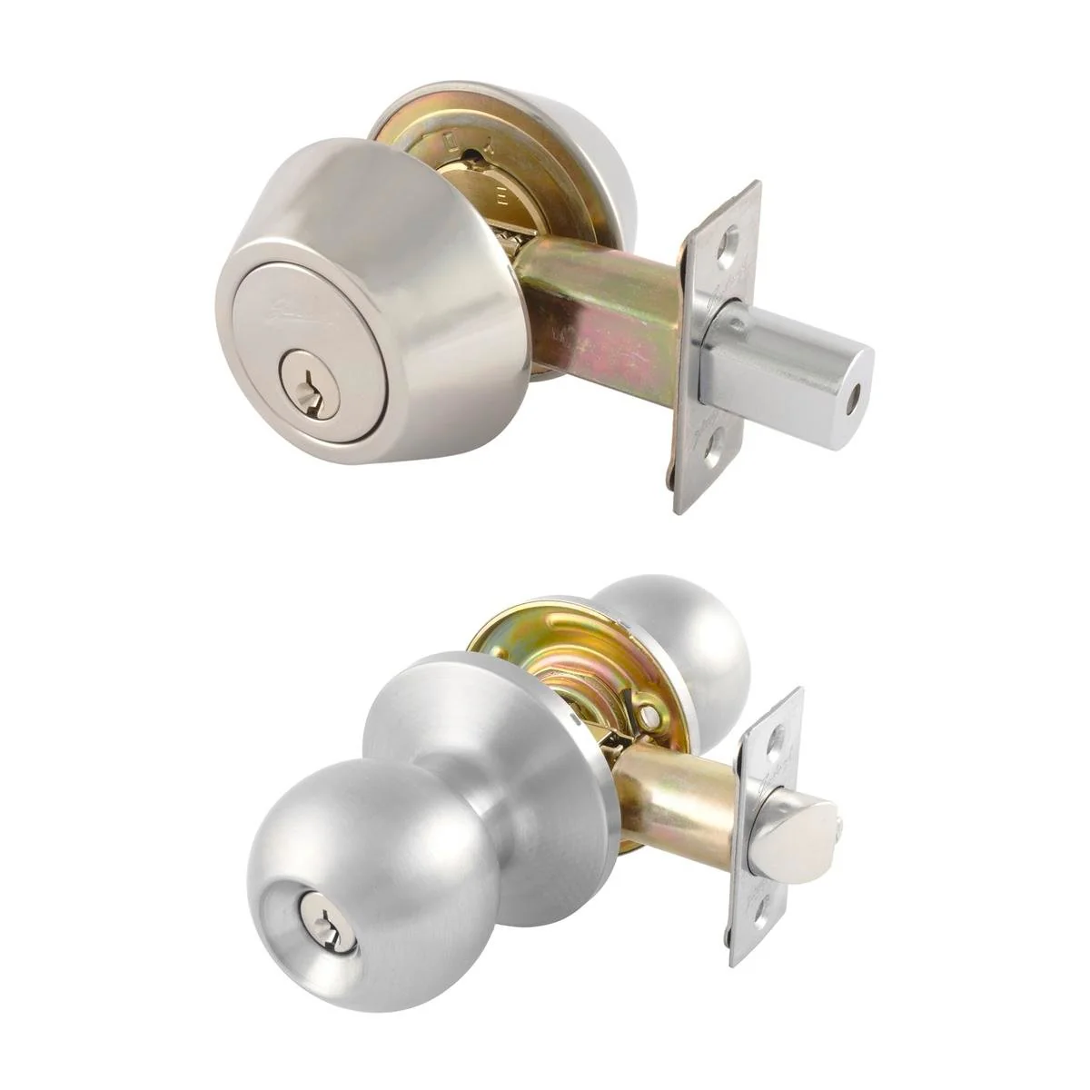 Gainsborough Combination Entrance Knob Set - 60mm to 70mm - Stainless Steel - Keyed Alike