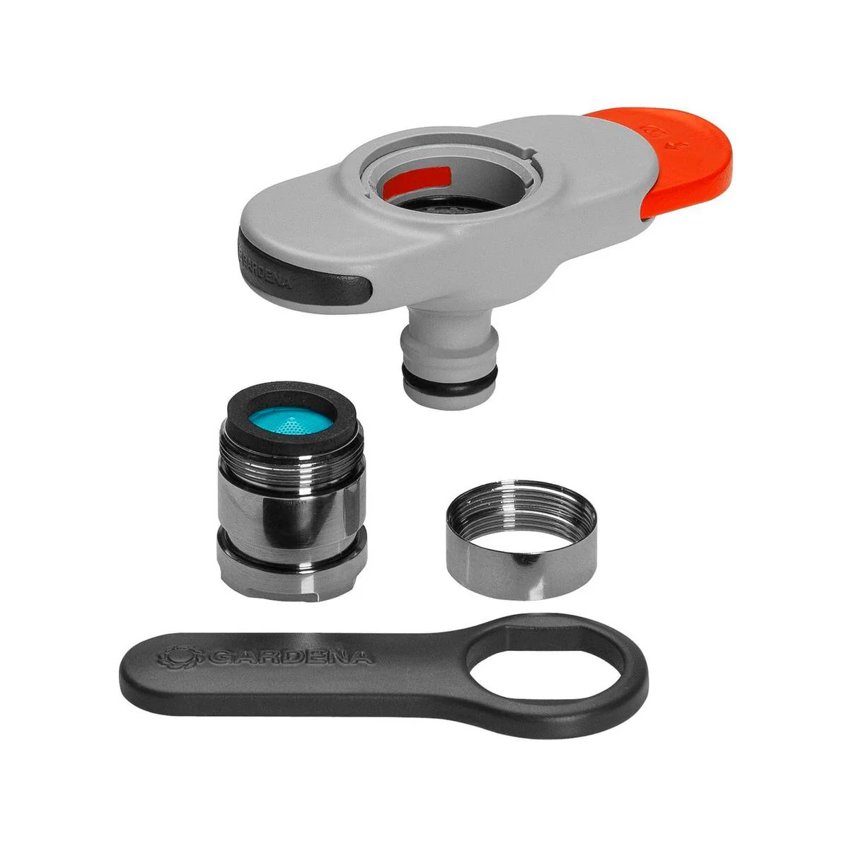 Gardena Indoor Tap Adaptor - M22 x 1 & M24 x 1 - Grey/Orange - Easy Attachment