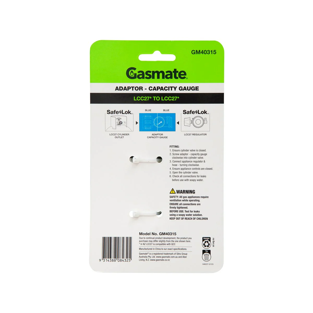 Gasmate Adaptor Capacity Gauge - 48mm x 92mm x 59mm - Durable Brass/Nylon - Fuel Level Monitoring - Image 2