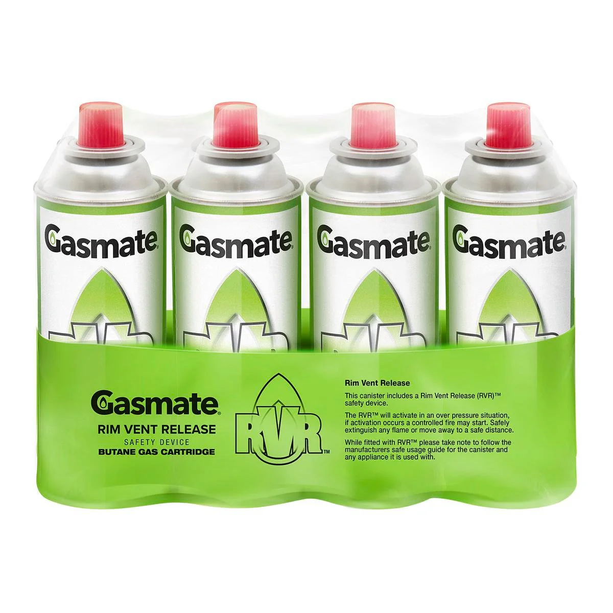 Gasmate Butane Gas Cartridge - 220g - Steel - Rim Vent Safety - 4 Pack