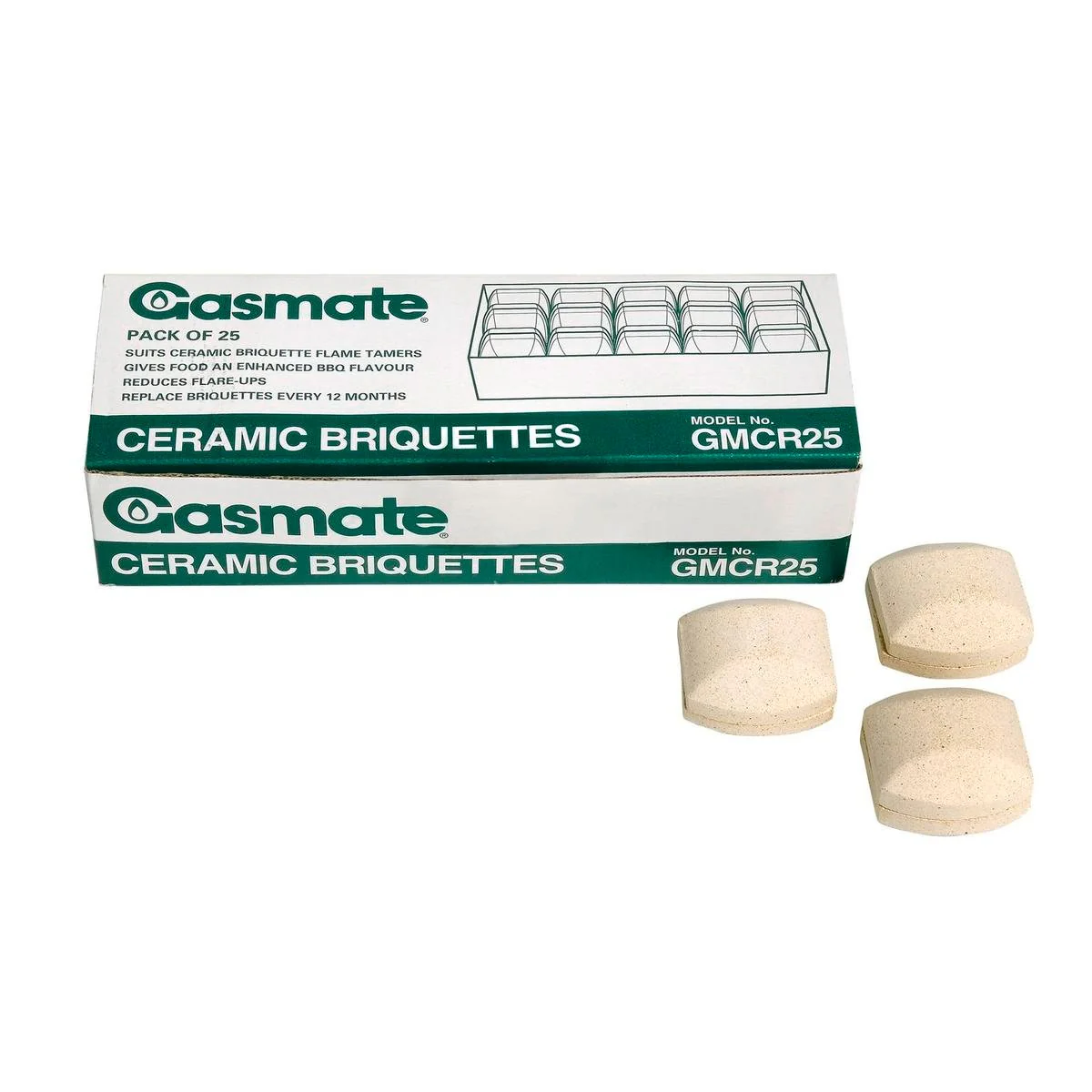 Gasmate Ceramic Bbq Briquette - 50mm x 50mm x 20mm - Ceramic - 25 Pack