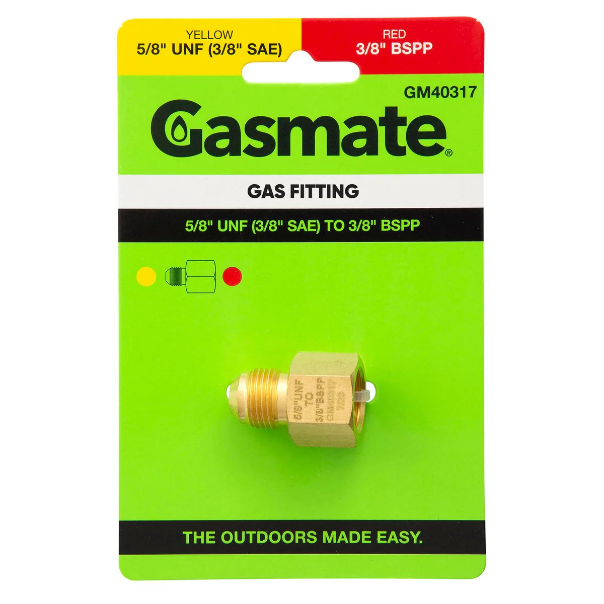 Gasmate Gas Fitting GM40317 - 5/8" UNF to 3/8" BSPP - Brass - BBQ/Camping
