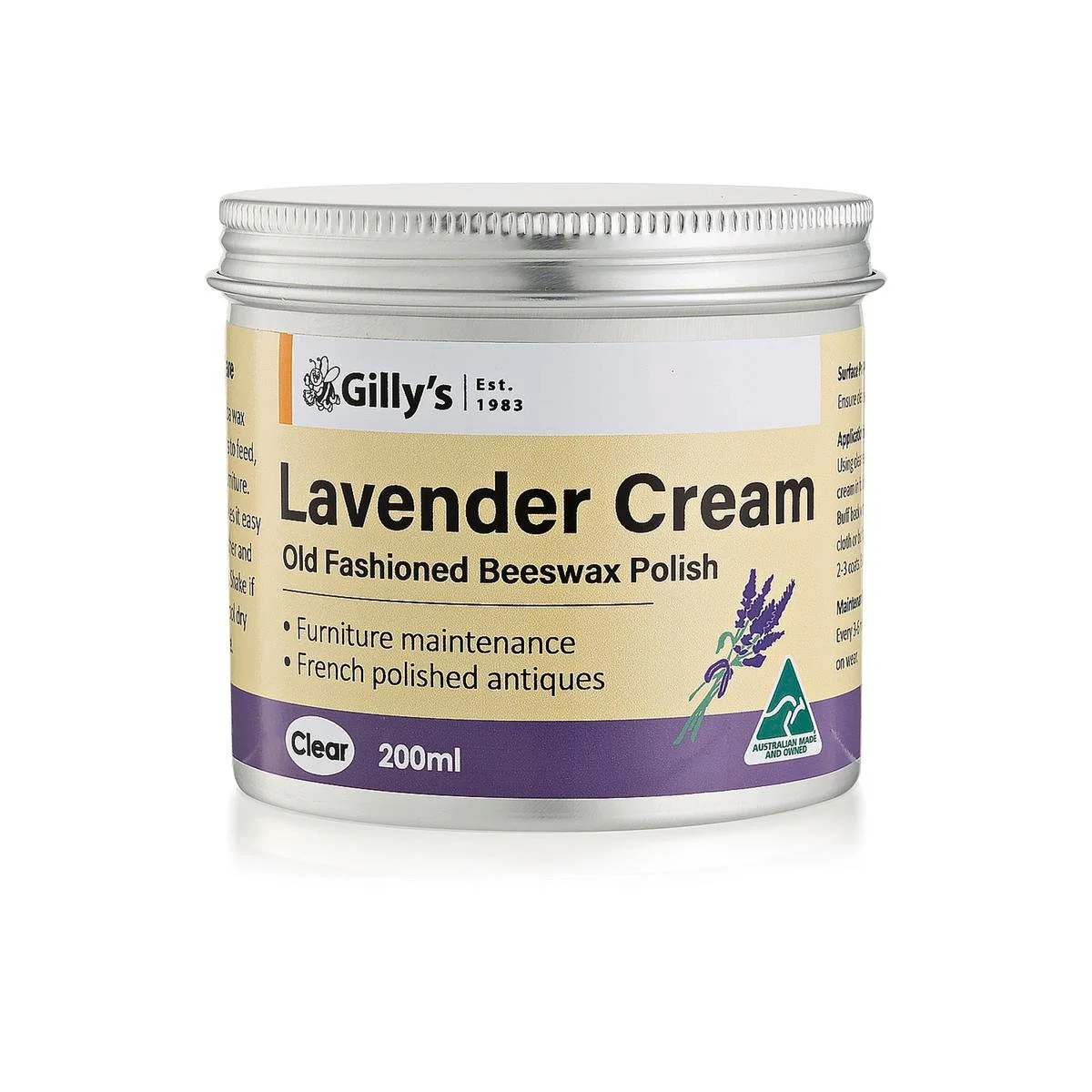 Gilly Stephenson Lavender Cream 200ml Wax Furniture Polish