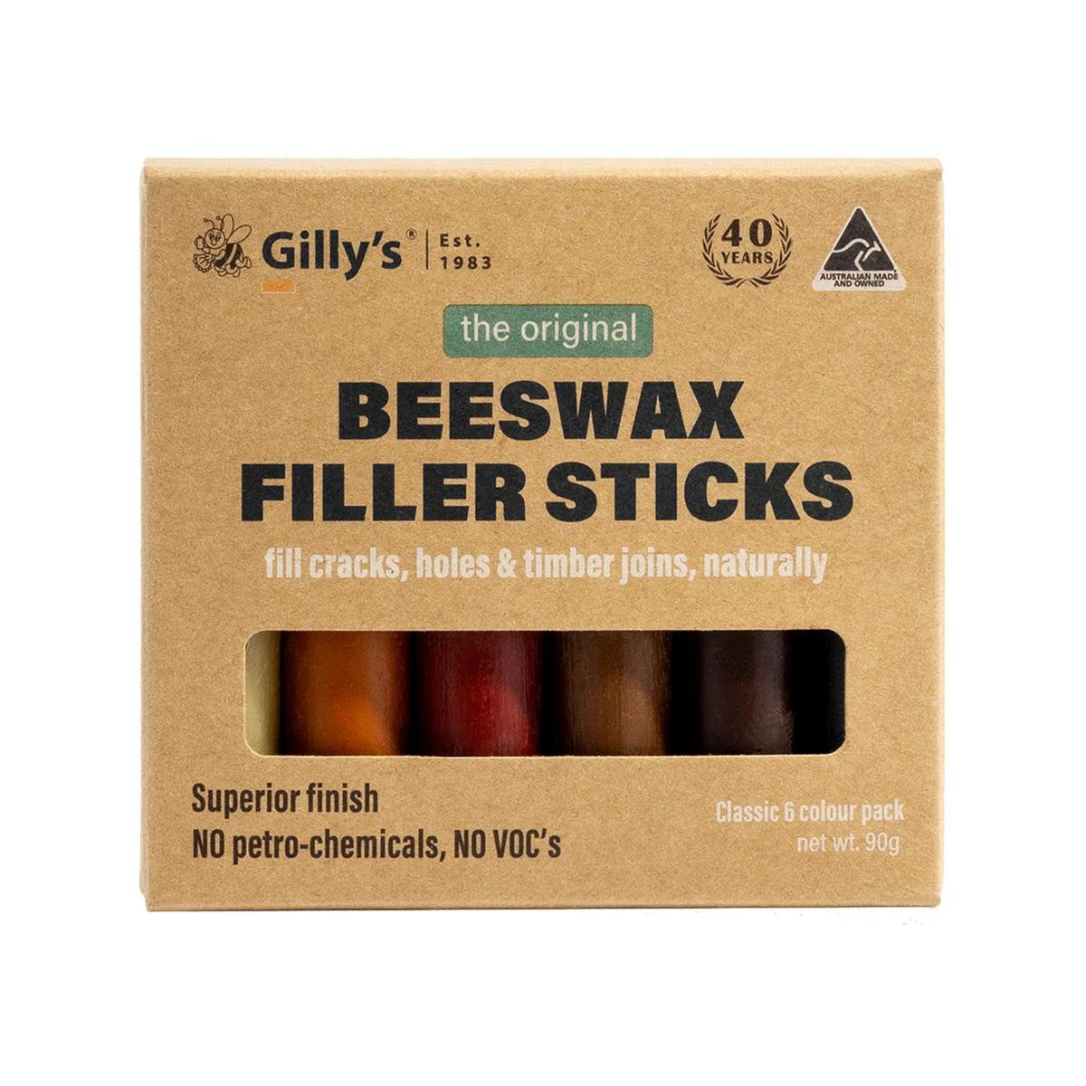 Gilly S Beeswax Filler Sticks 6 Pack - 90mm x 15mm - Assorted Colours