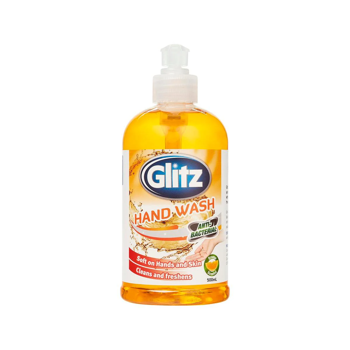 Glitz Antibacterial Hand Wash 500ml PET Bottle Gentle Orange Oil