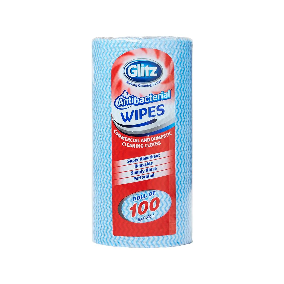 Glitz Antibacterial Wipes - 100 Pack - Polyester - Super Absorbent