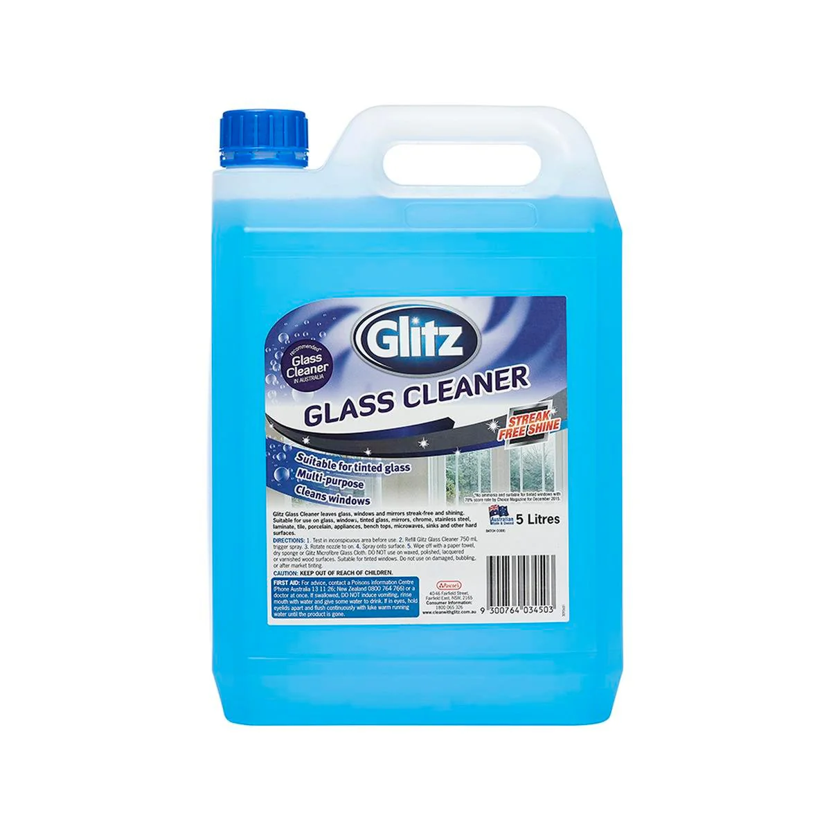 Glitz Glass Cleaner 5L - Streak Free - Ammonia Free - HDPE Plastic