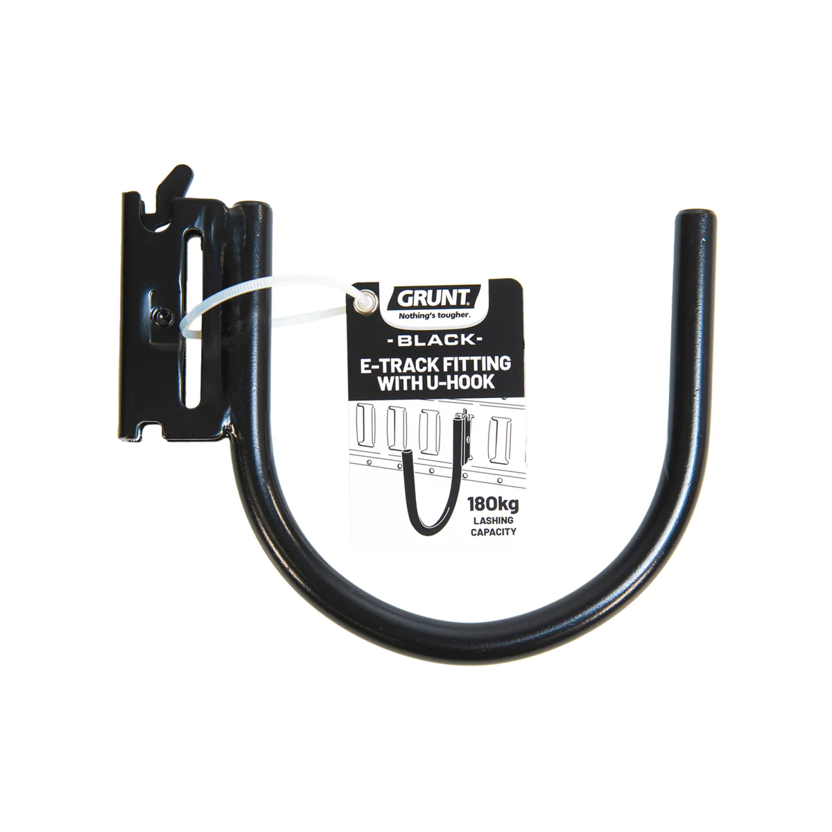 Grunt E Track Fitting U Hook - Black - 180kg Capacity - 140mm x 13mm x 167mm