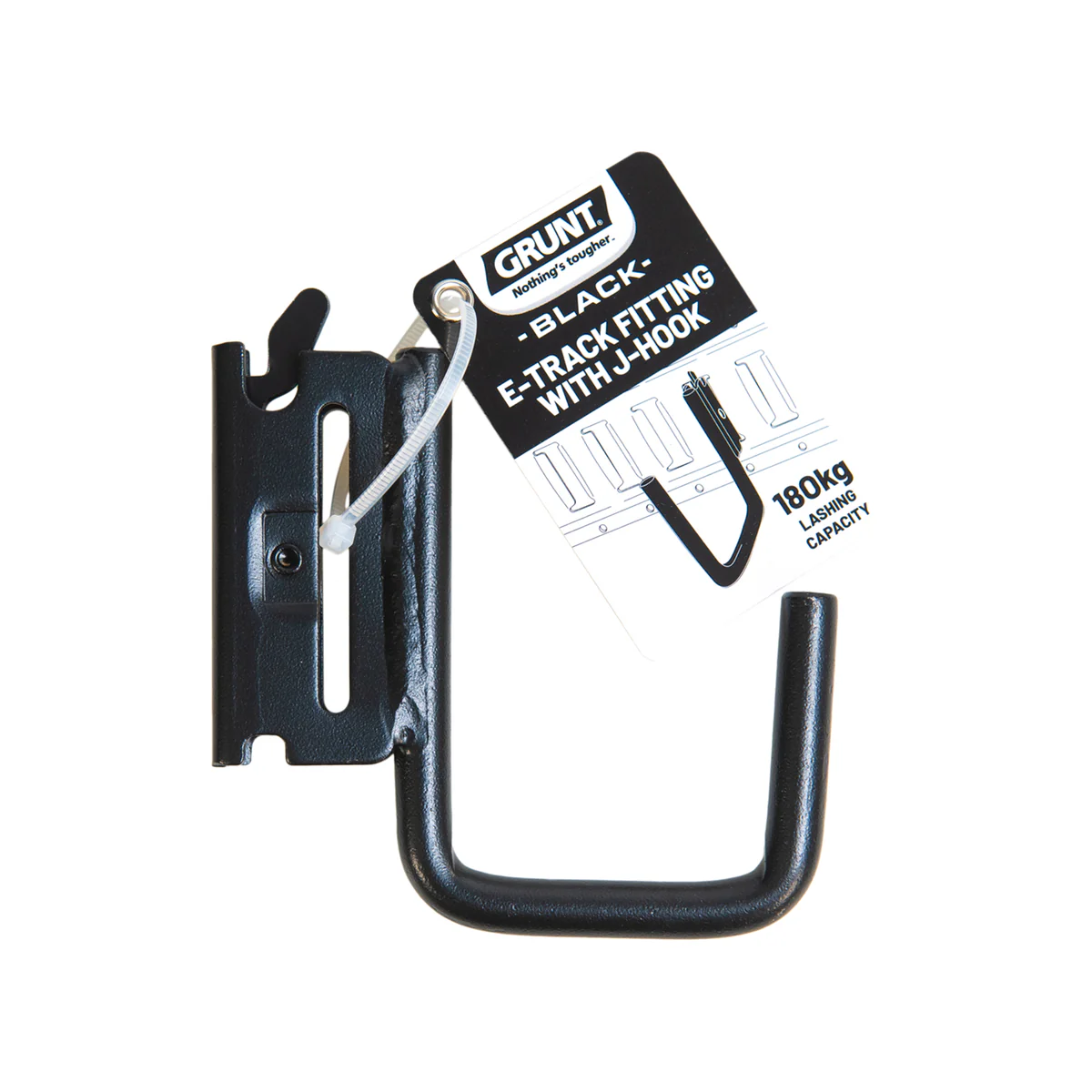Grunt E Track Fitting W J Hook - Black - 110mm x 13mm x 100mm - 180kg Capacity - Image 2