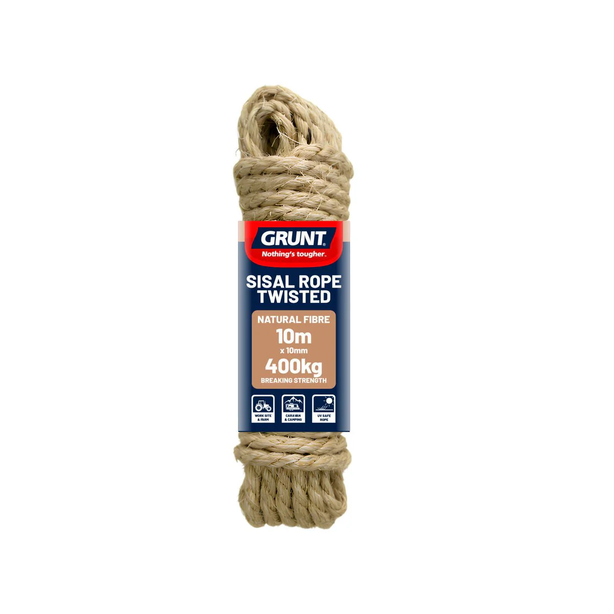 Grunt Sisal Twisted Rope 10mm x 10m Natural Fibre Strong Grip