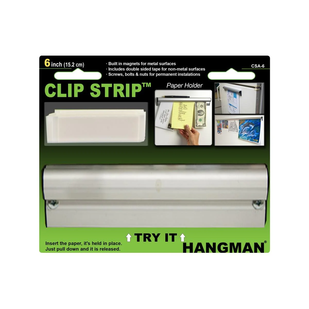 Hangman 6 Clip Strip Picture Hanger - 6 Strips - 153mm x 131mm - Brushed Aluminum - Easy Paper Glide