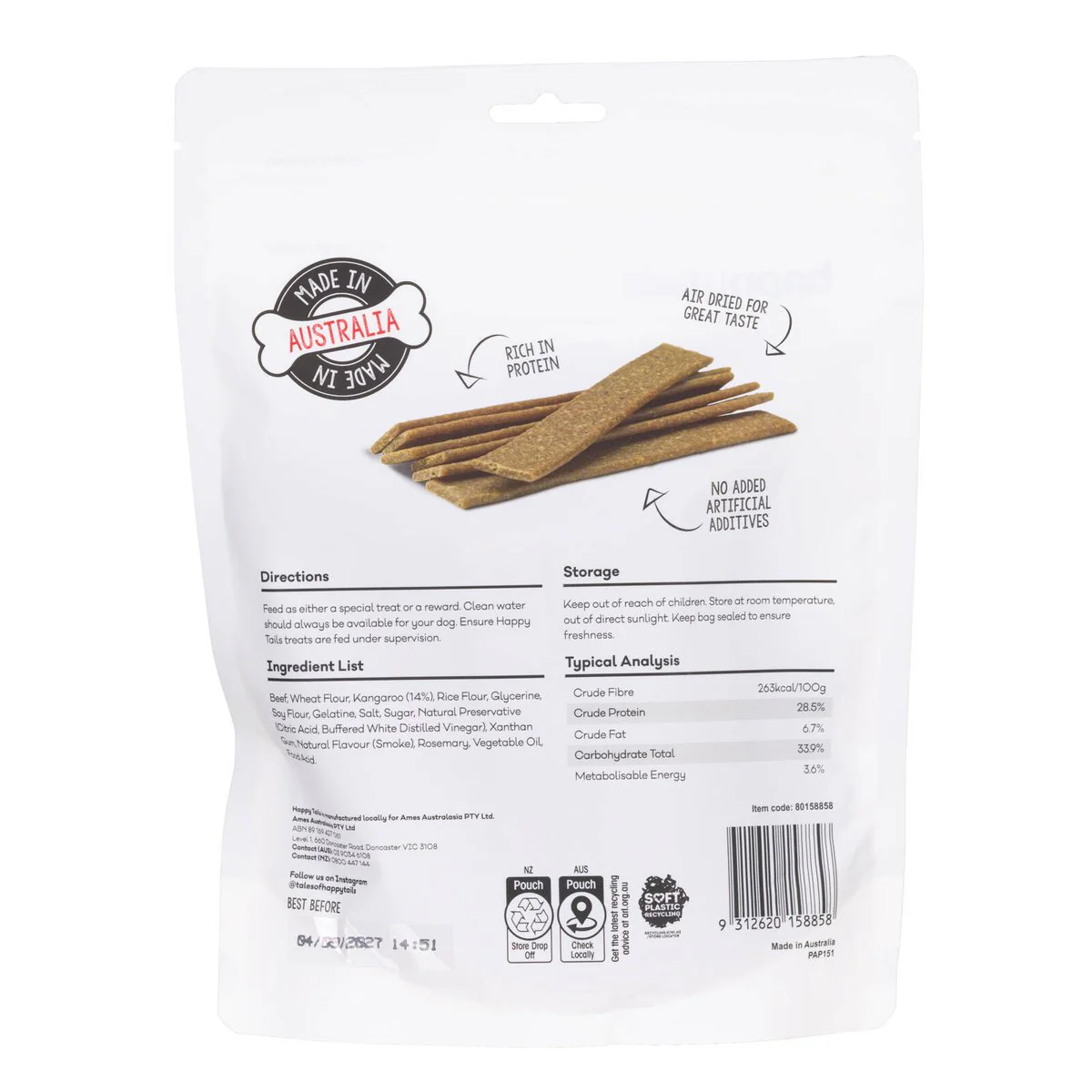 Happy Tails Kangaroo Dog Treats - 400g Straps - High Protein - Natural Ingredients - Image 2