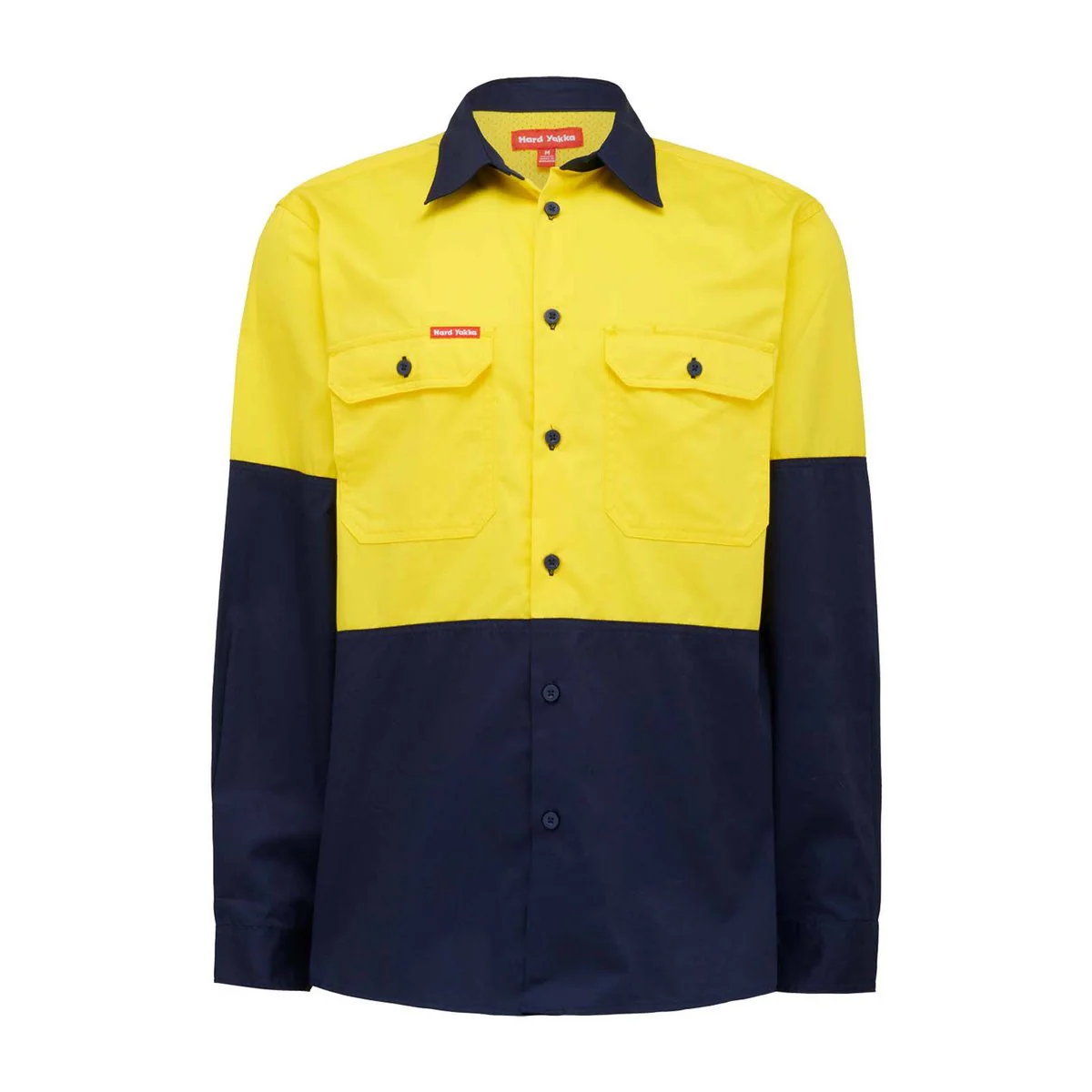 Hard Yakka Hi Vis Long Sleeve Shirt 3XL - Yellow Navy - Breathable, Durable