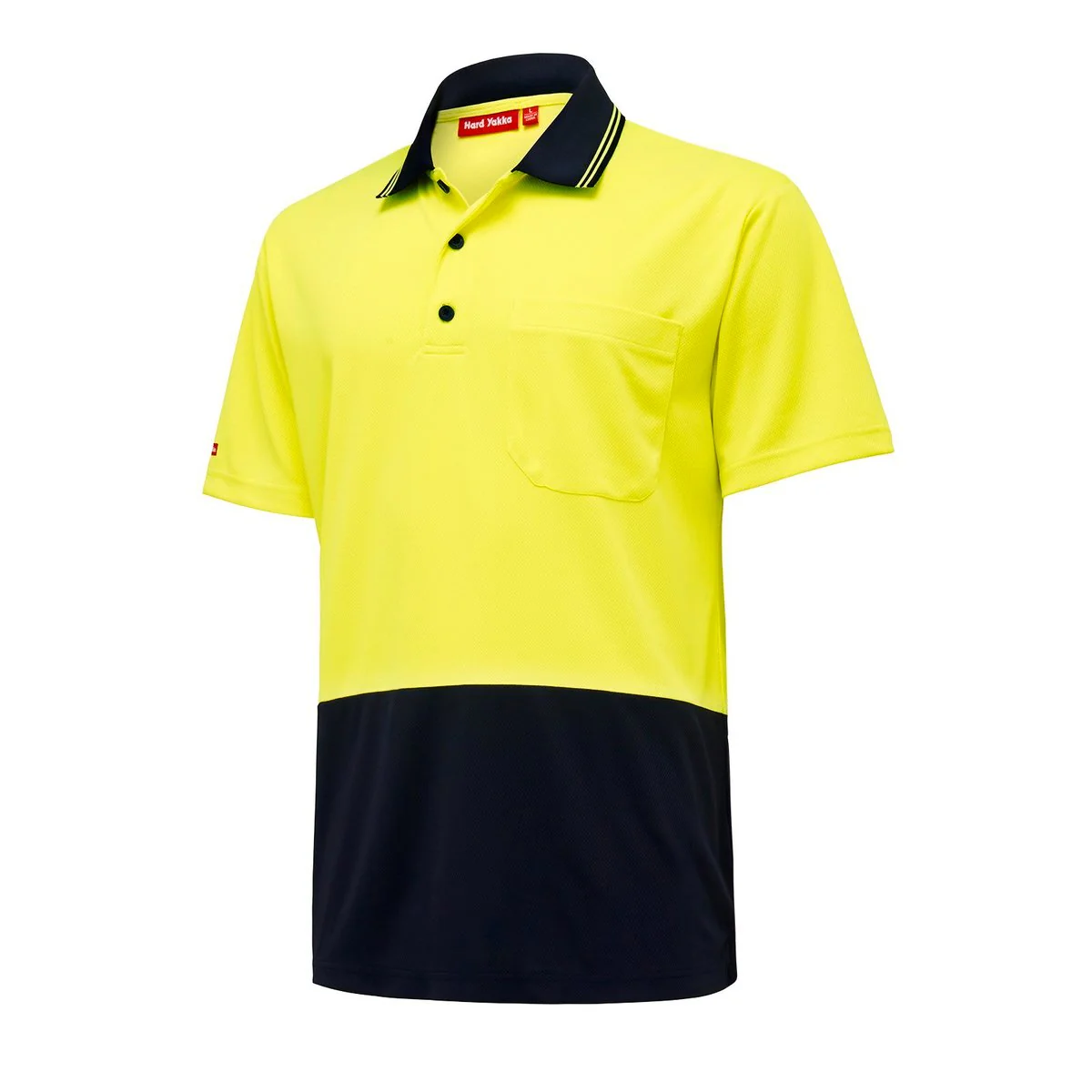 Hard Yakka Hi Vis Short Sleeve Polo M - Yellow Navy - Safety Comfort