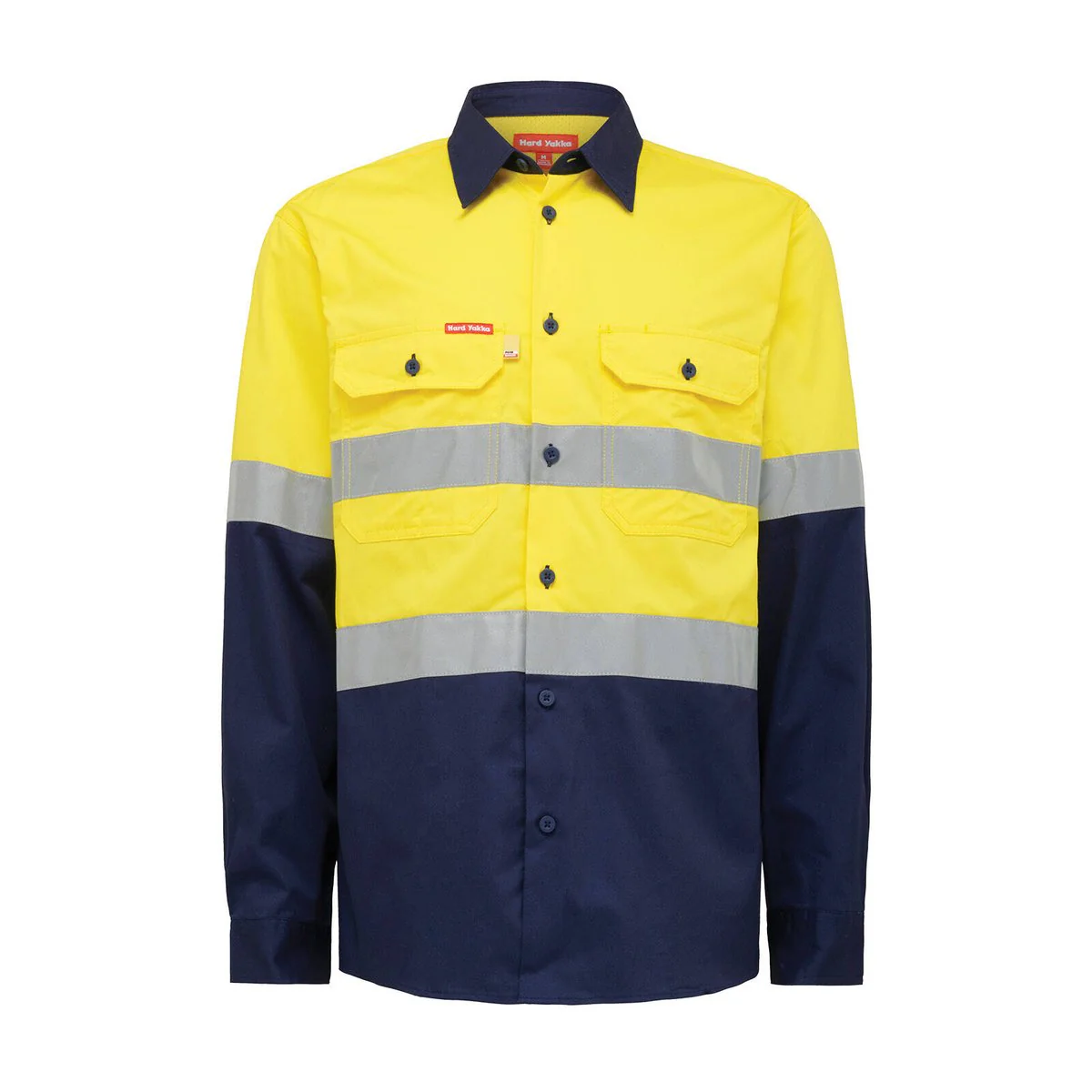 Hard Yakka Hi Vis Taped Long Sleeve Shirt 2XL - Yellow/Navy - Safety Comfort - Image 2