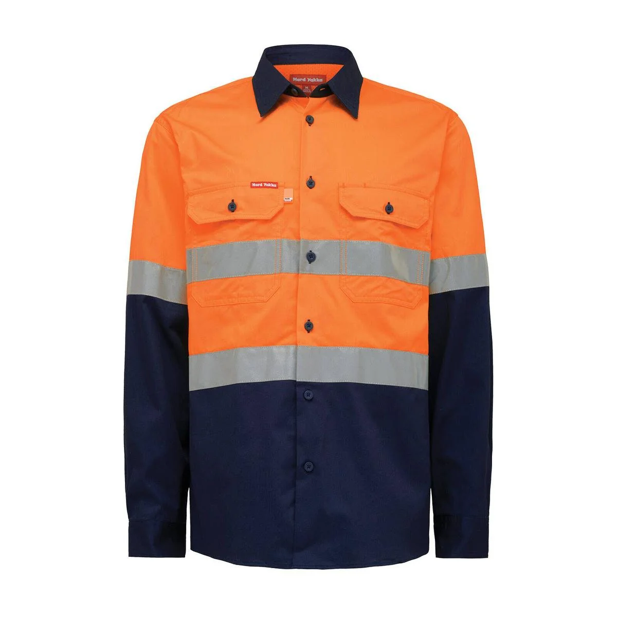 Hard Yakka Hi Vis Taped Long Sleeve Shirt L - Orange Navy - Breathable