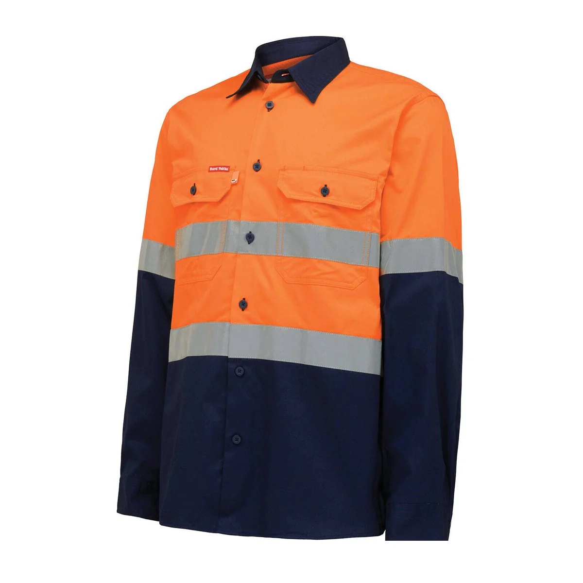 Hard Yakka Hi Vis Taped Long Sleeve Shirt L - Orange Navy - Breathable - Image 2