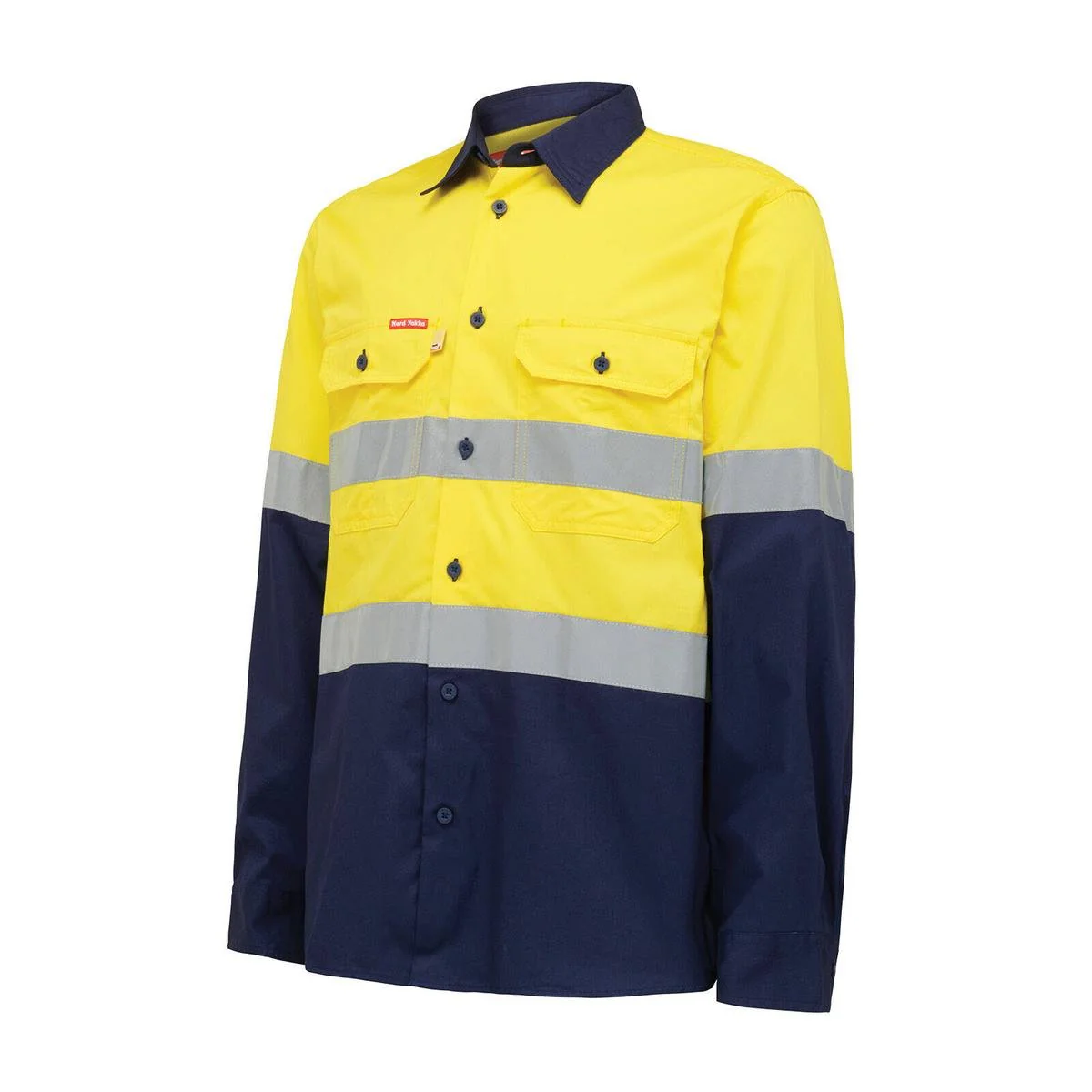 Hard Yakka Hi Vis Taped Long Sleeve Shirt M - Yellow Navy - Breathable