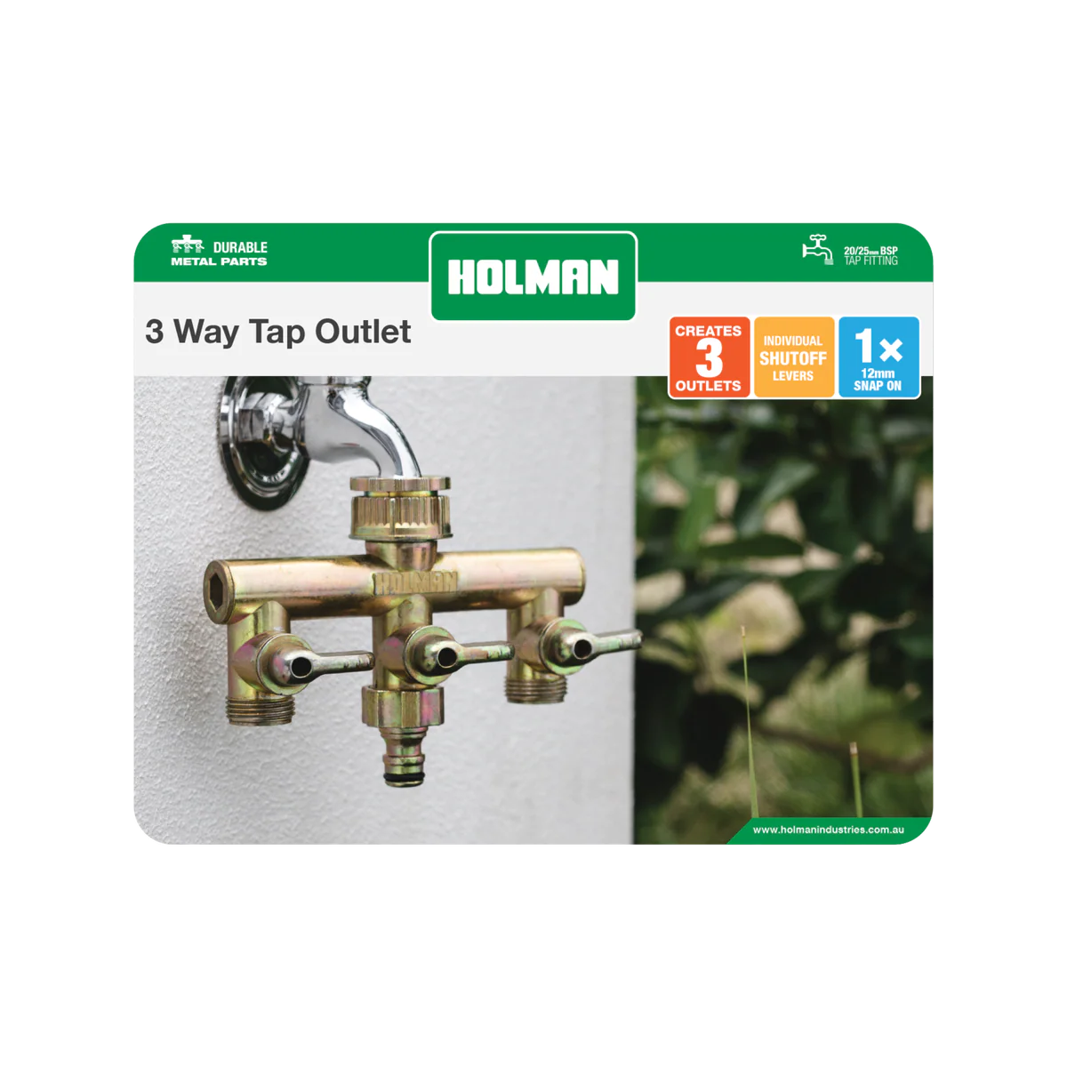 Holman 3 Way Metal Tap Outlet - 152mm x 118mm x 56mm - Gold - Image 3