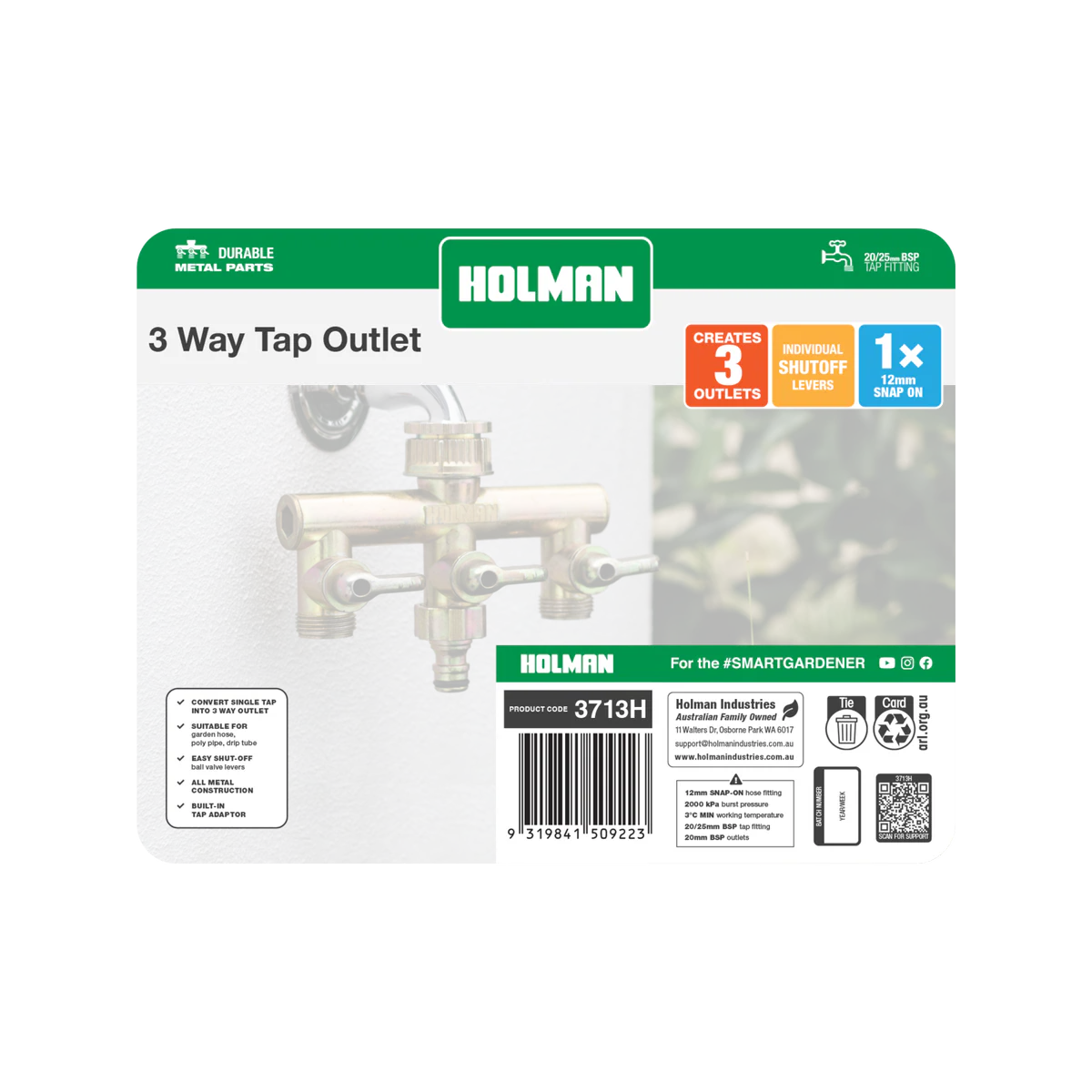 Holman 3 Way Metal Tap Outlet - 152mm x 118mm x 56mm - Gold - Image 4