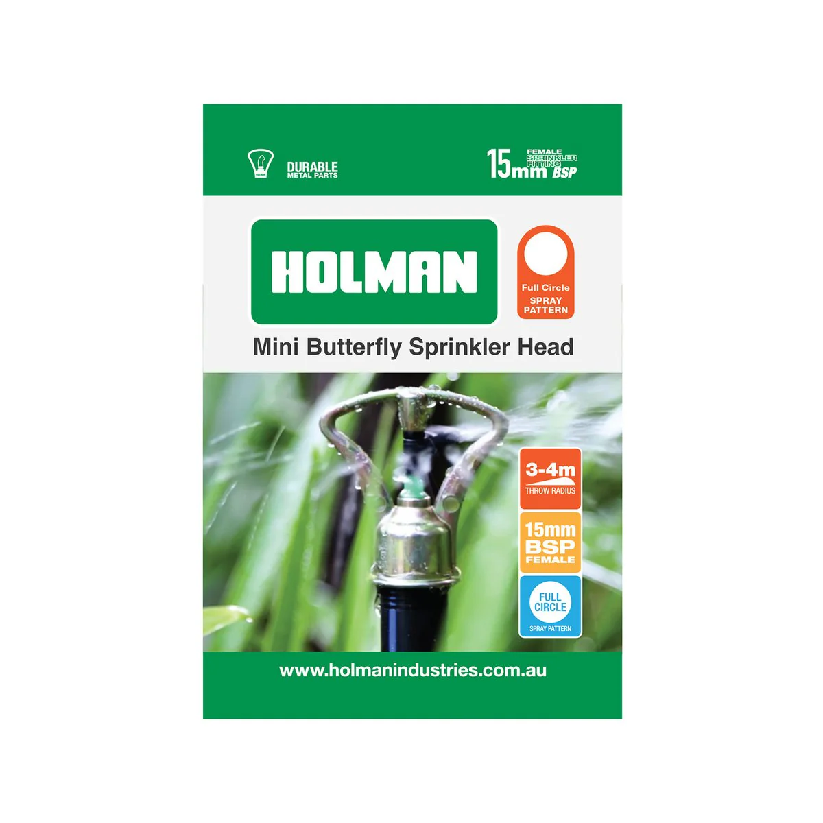 Holman Mini Metal Butterfly Sprinkler - 3-4m - Brass & Plastic - Full Circle - Image 2