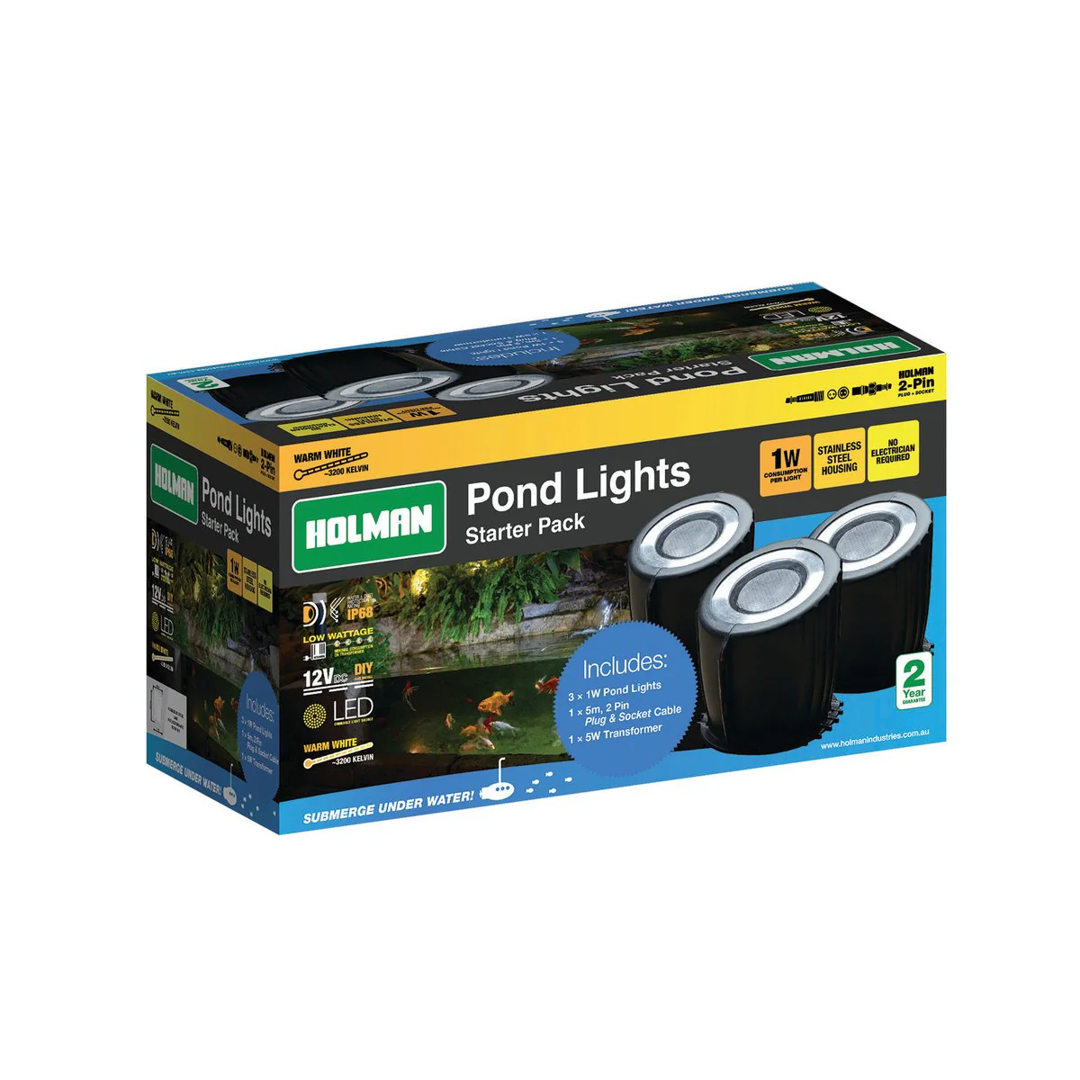 Holman Pond Lights - 3 Pack - Stainless Steel - Bluetooth Controlled - Image 2