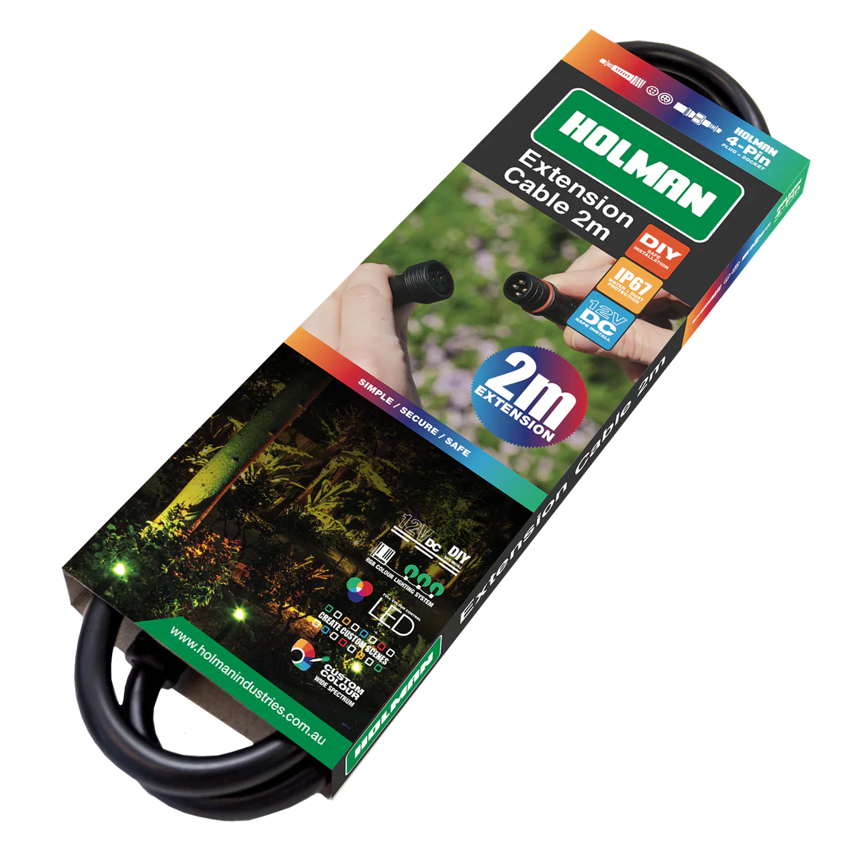 Holman RGB Colour Garden Light Extension Cable - 2m - Waterproof - Easy Install