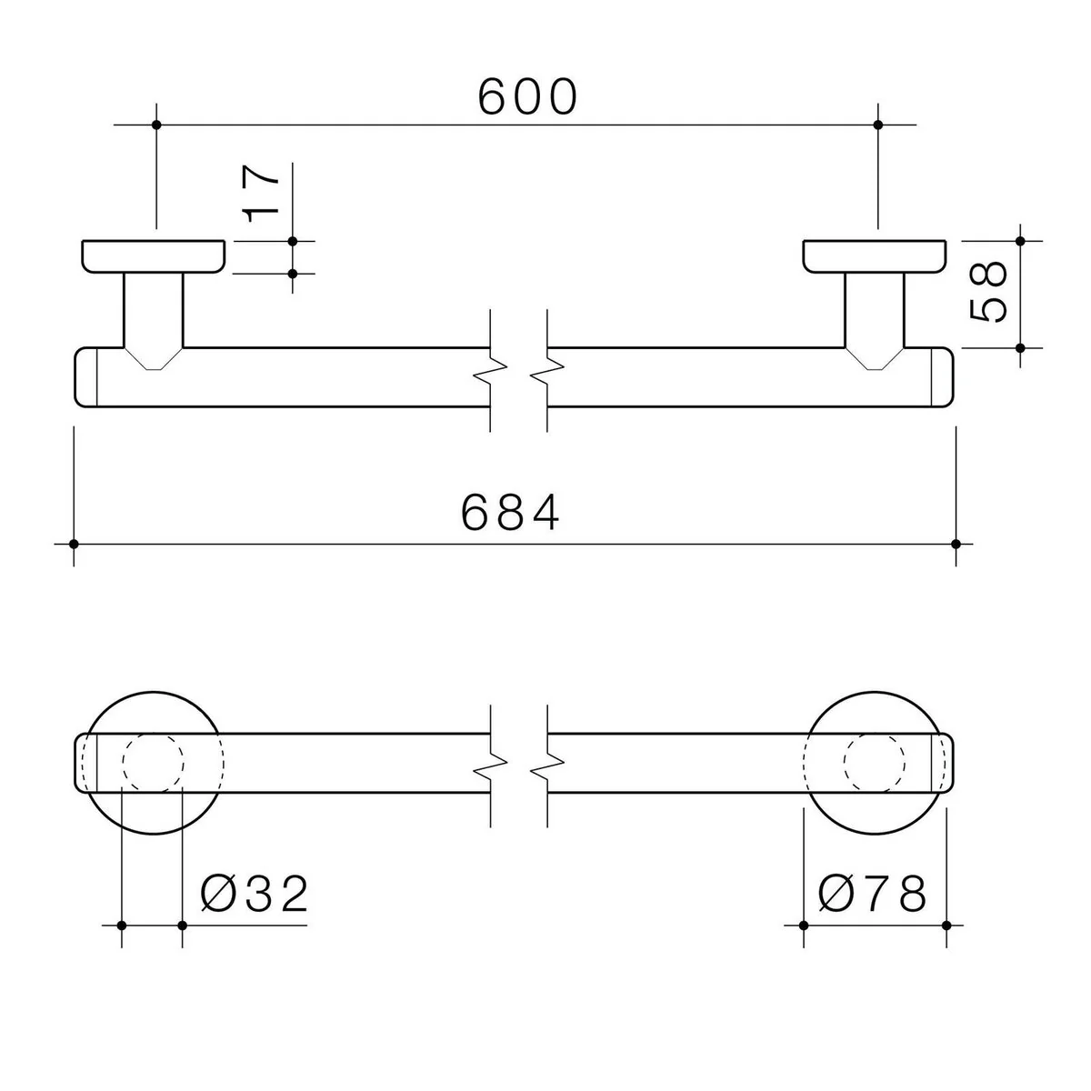 Homecare By Caroma 600mm Straight Grab Rail - Brushed Nickel - 110kg Capacity - Image 2