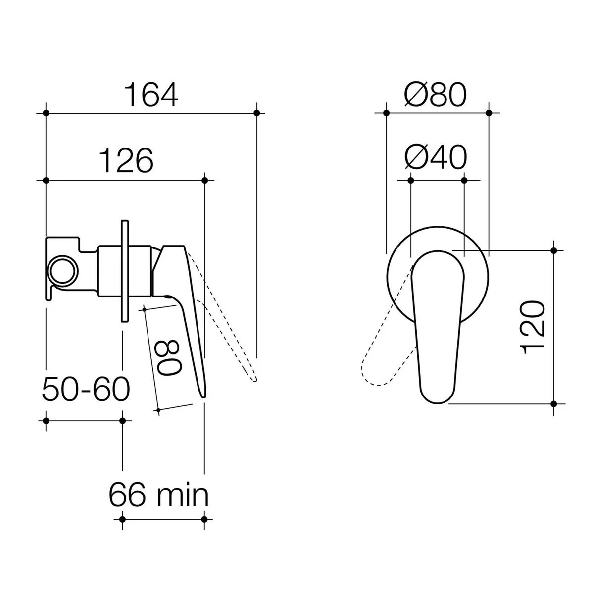 Homecare By Caroma Bath Shower Mixer - Brushed Nickel - 80mm x 120mm - Ergonomic Design - Image 2