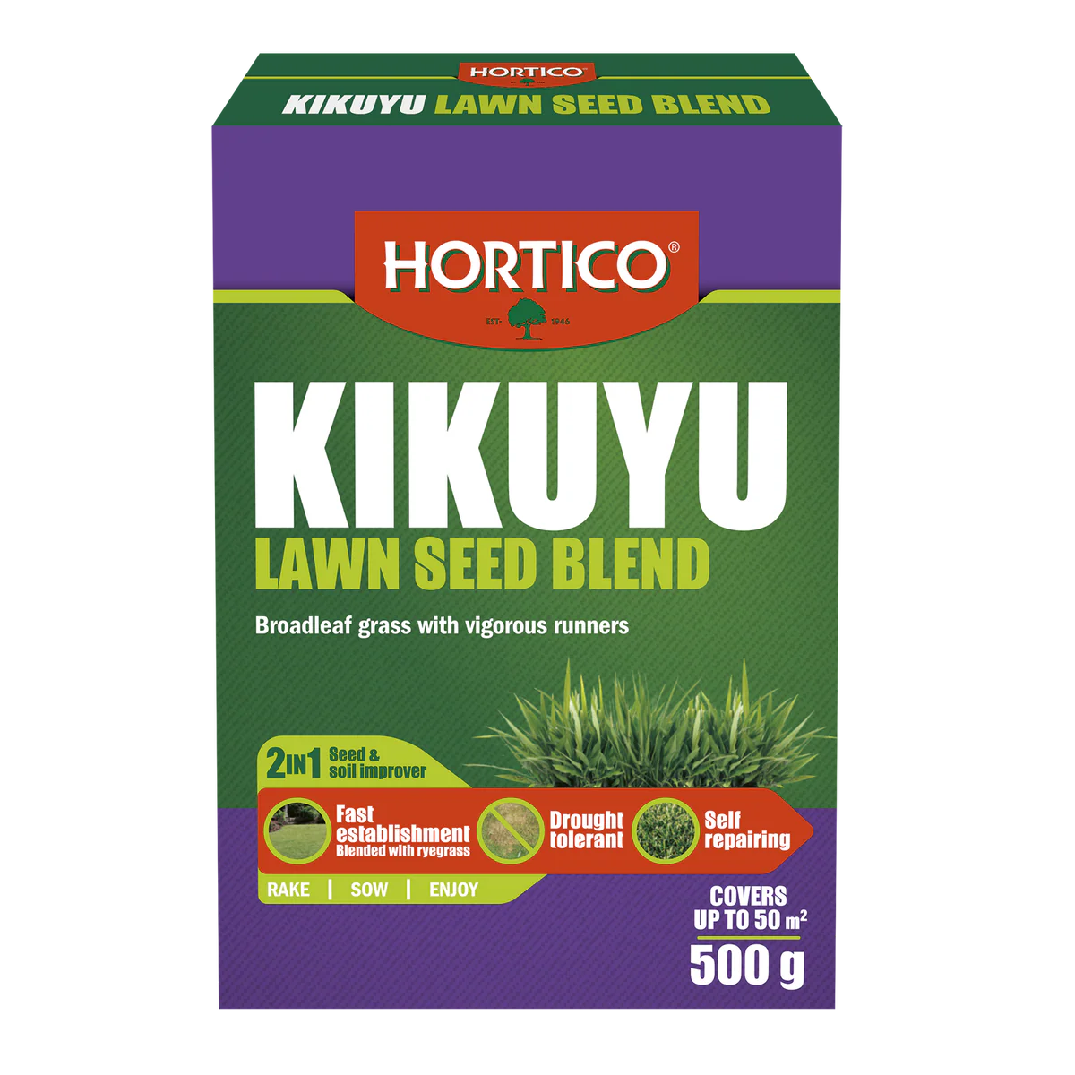 Hortico Kikuyu Lawn Seed Blend 500g Drought Tolerant Low Maintenance