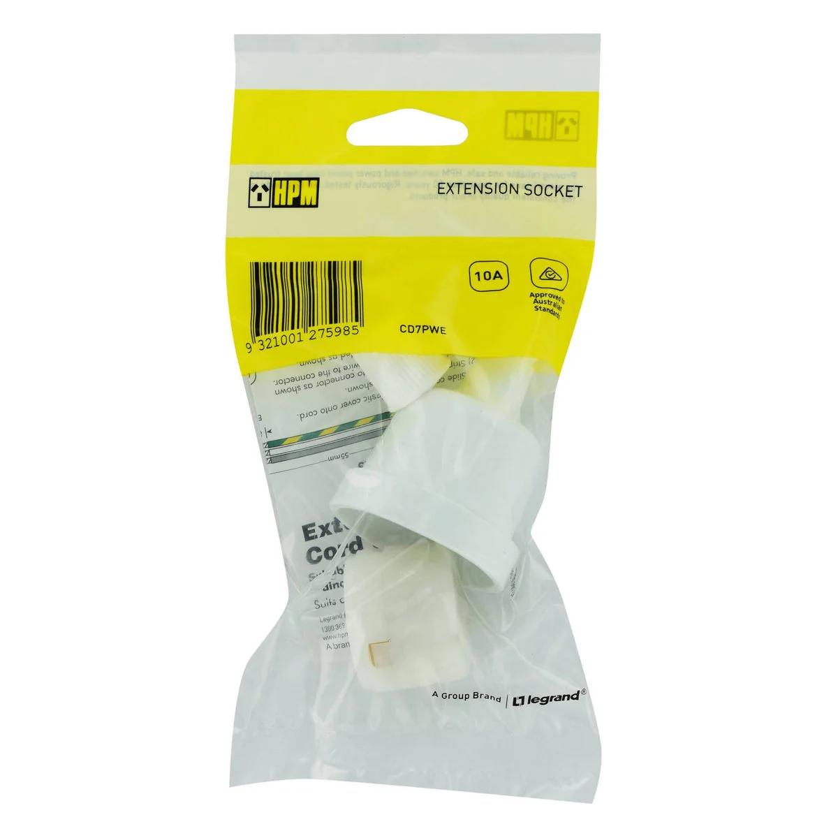 HPM 10A White Socket Plug Extension - 240V - 3 Pin Flat Socket - Durable PVC - Image 3