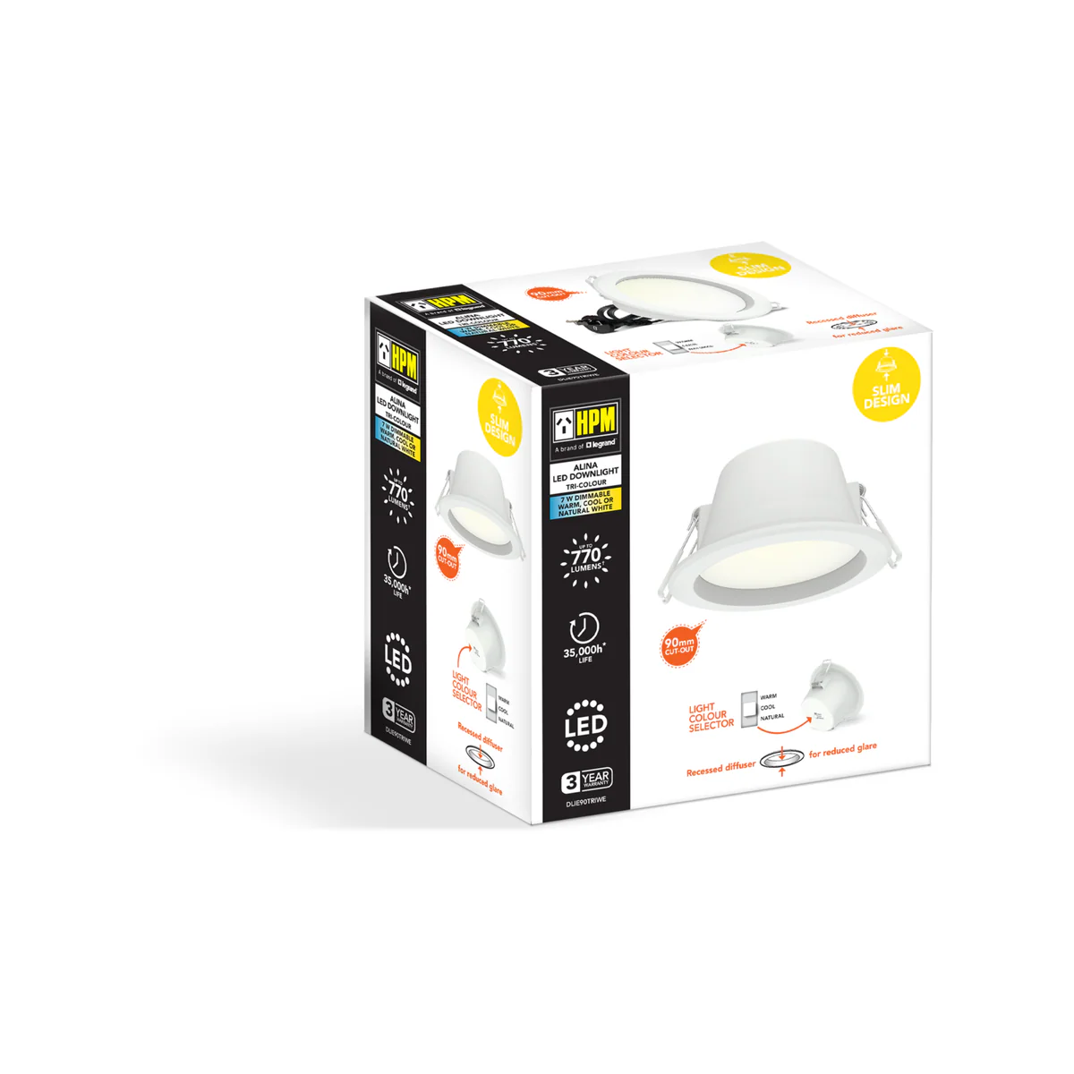 HPM Alina Recessed Downlight - 90mm - 7W - 770lm - Tri Colour - Dimmable - IP44 - Image 5