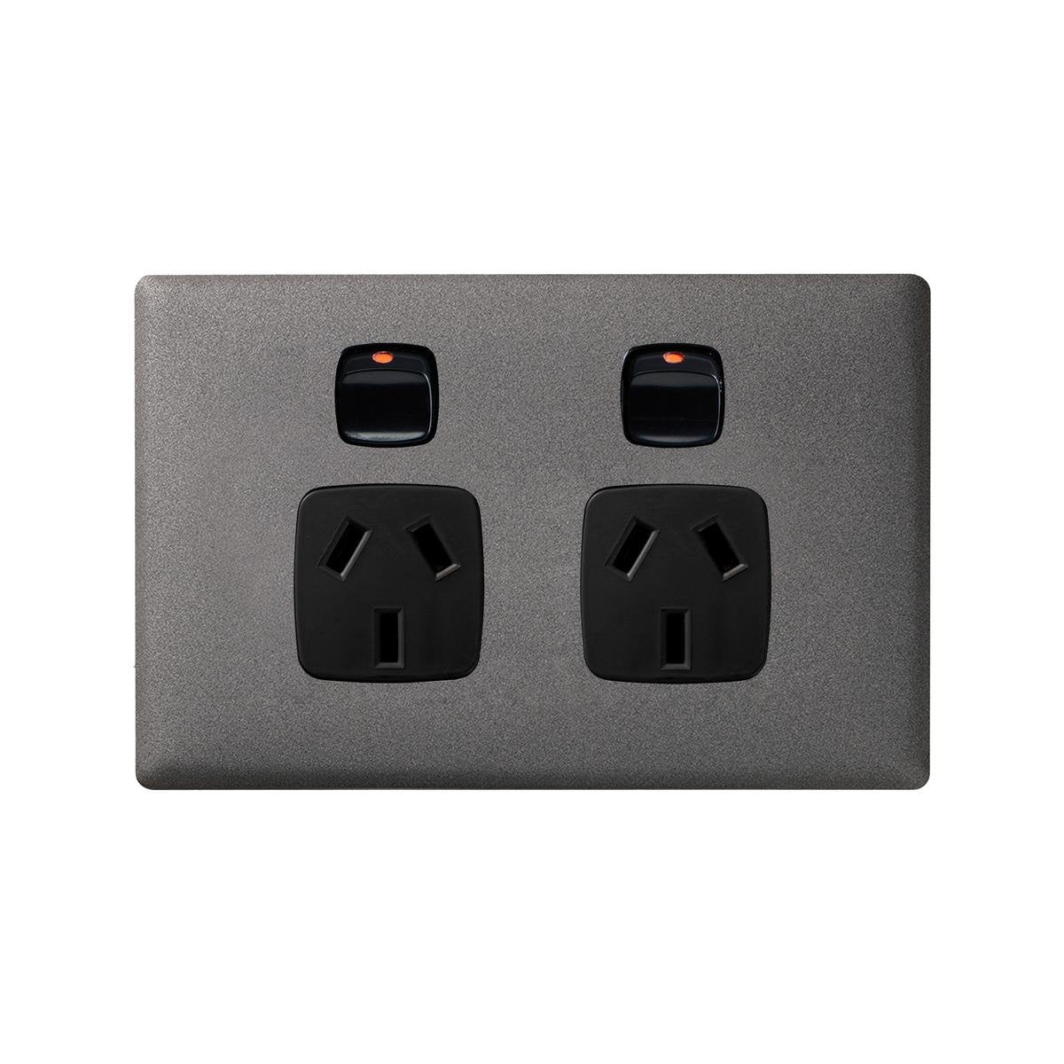 HPM Gun Metal Black Linea Double Powerpoint 82mm ABS Slim Design