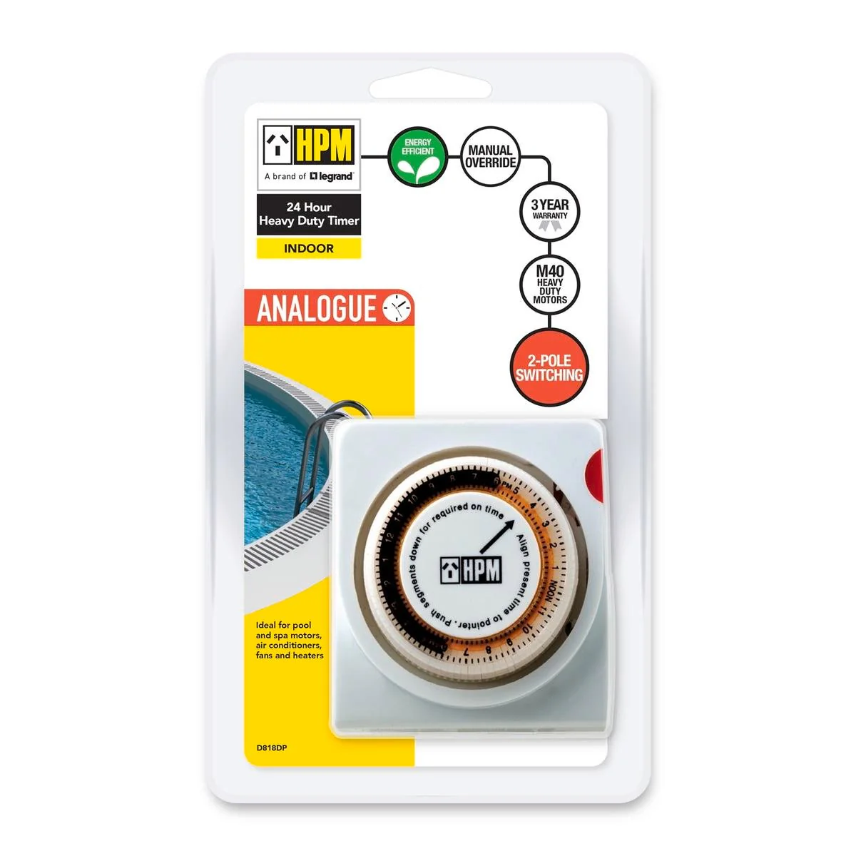 HPM Heavy Duty Timer - 24HR - Plastic - 10A Rating